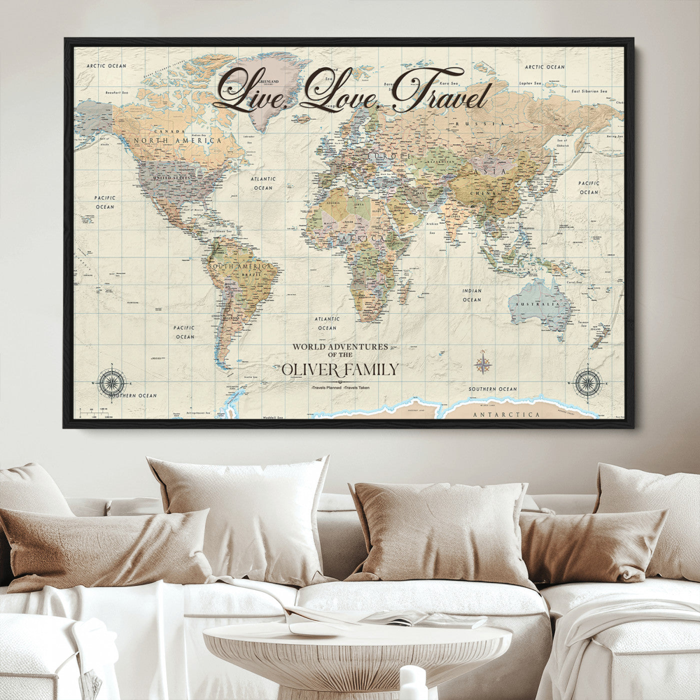 49563244-MGV-CV-36X24-Custom Push Pin World Map Wall Canvas Print – Personalized Travel Tracker with Pins – Framed Large Multi-Size Canvas for Home Office Decor