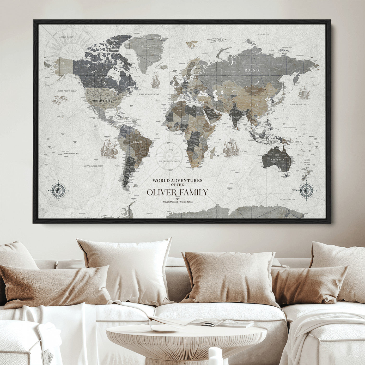24596128-MGV-CV-36X24-Custom Push Pin World Map Wall Canvas Print – Personalized Travel Tracker with Pins – Framed Large Multi-Size Canvas for Home Office Decor