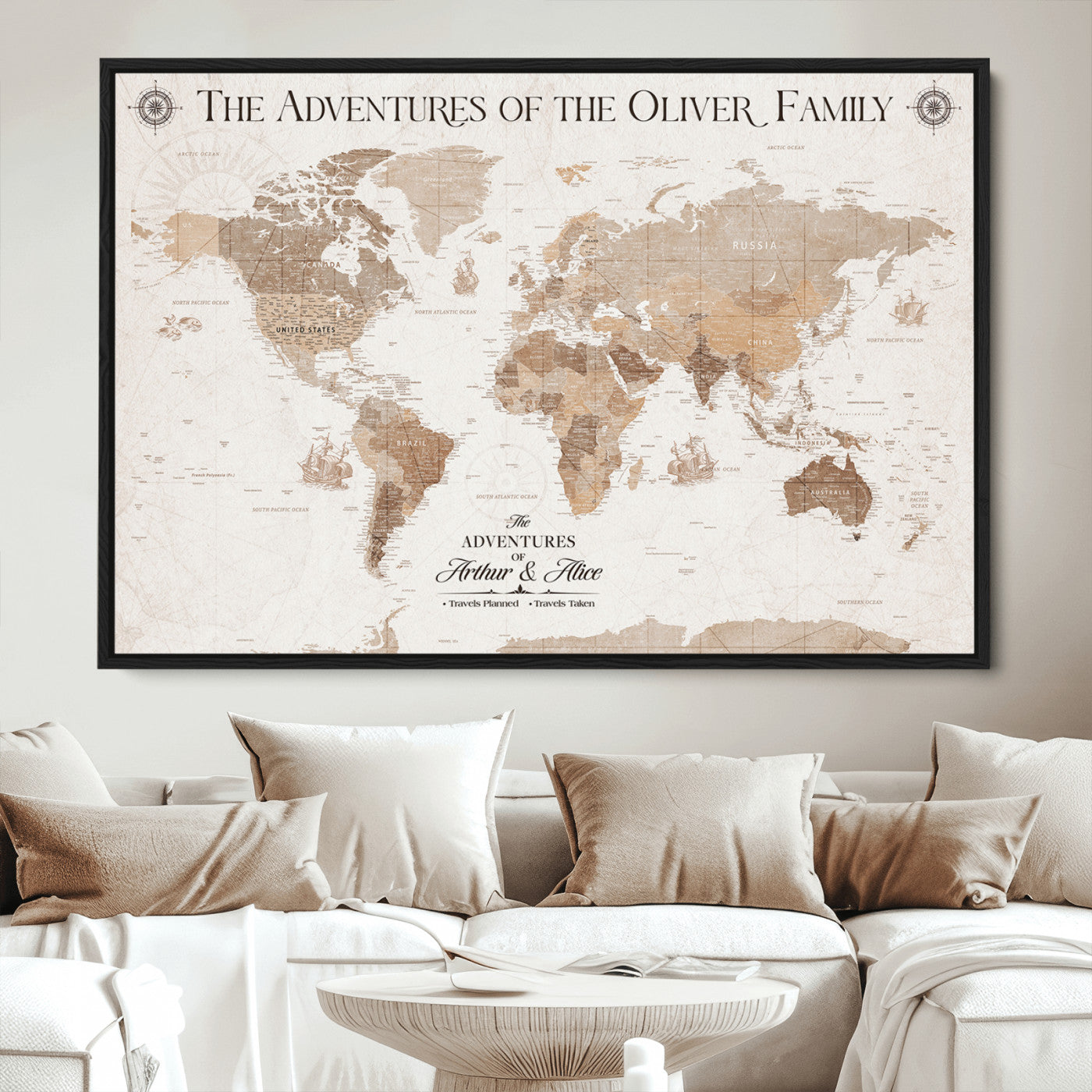 58395047-MGV-CV-36X24-Personalized Framed World Map Canvas Wall Art Print – Custom Push Pin Travel Tracker Lover - Custom World Map on Canvas