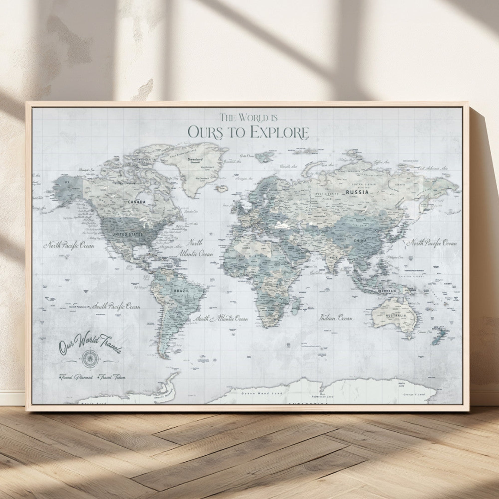 Rehber01-MGV-CV-36X24-Personalized Push Pin World Map Canvas Print – Custom Framed Travel Tracker Wall Art Large Map Artwork for Home, Office