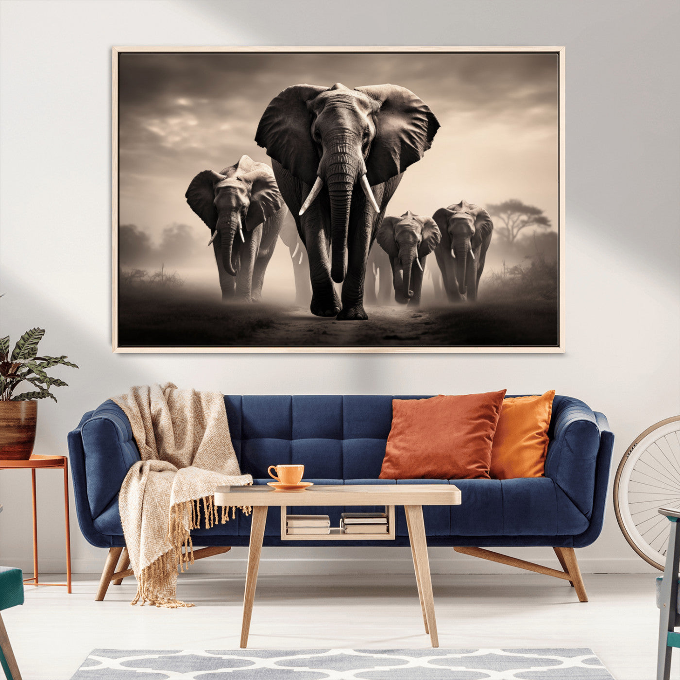 48598F10-MGV-CV-36X24-Elephant Family Wall Art Canvas Print, Framed Elephant Wall Art Home Decor