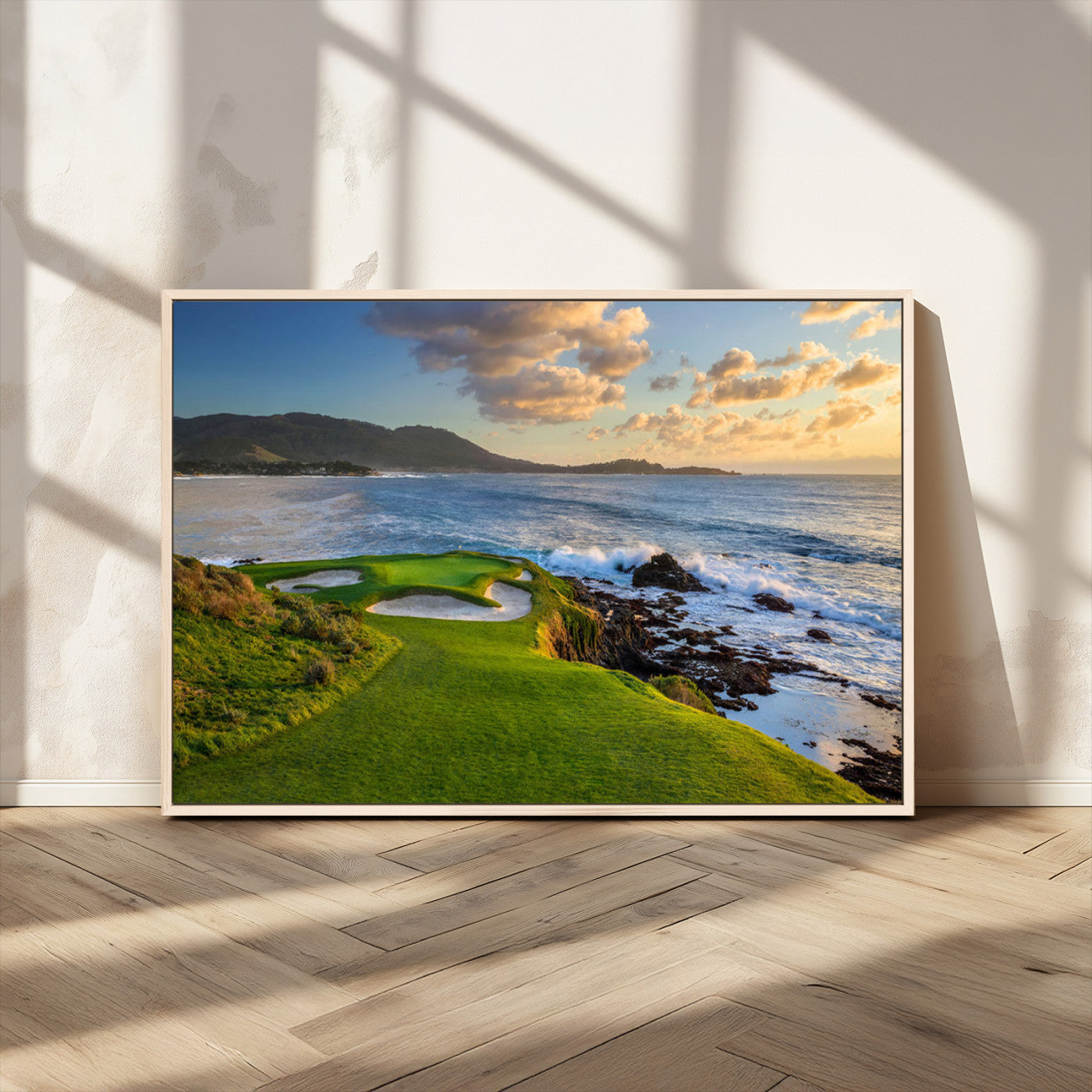MGV-FC-36X24 - Stunning Coastal Golf Course at Sunset with Rolling Green Fairways and Ocean Waves – Perfect Wall