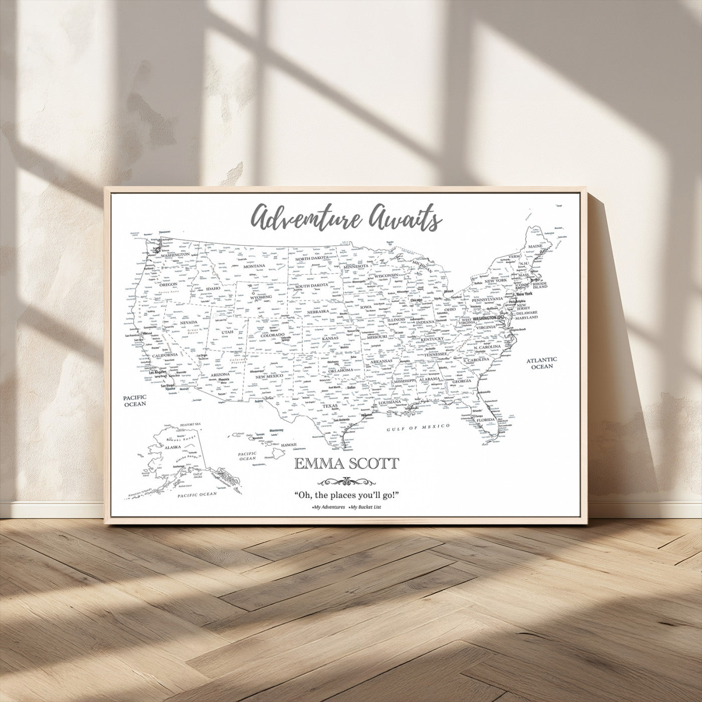 MGV-FC-36X24 - Personalized US Map Wall Art Canvas Print – Custom Push Pin Travel United States US Map for Couples, Families, or Office Décor