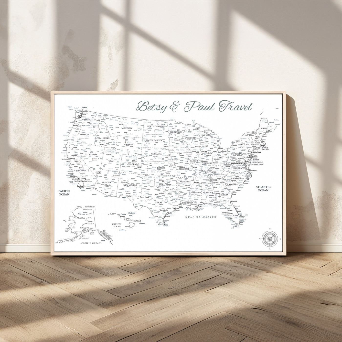 MGV-FC-36X24 - Personalized USA Map Wall Art Canvas Print – Custom Push Pin Travel American Map for Couples, Families, or Office Décor