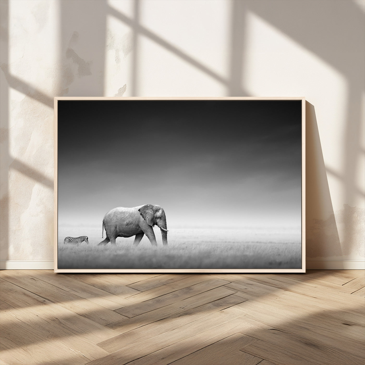 MGV-FC-36X24 - Elephand and Zebra Wall Art Canvas Print, Modern Artwork