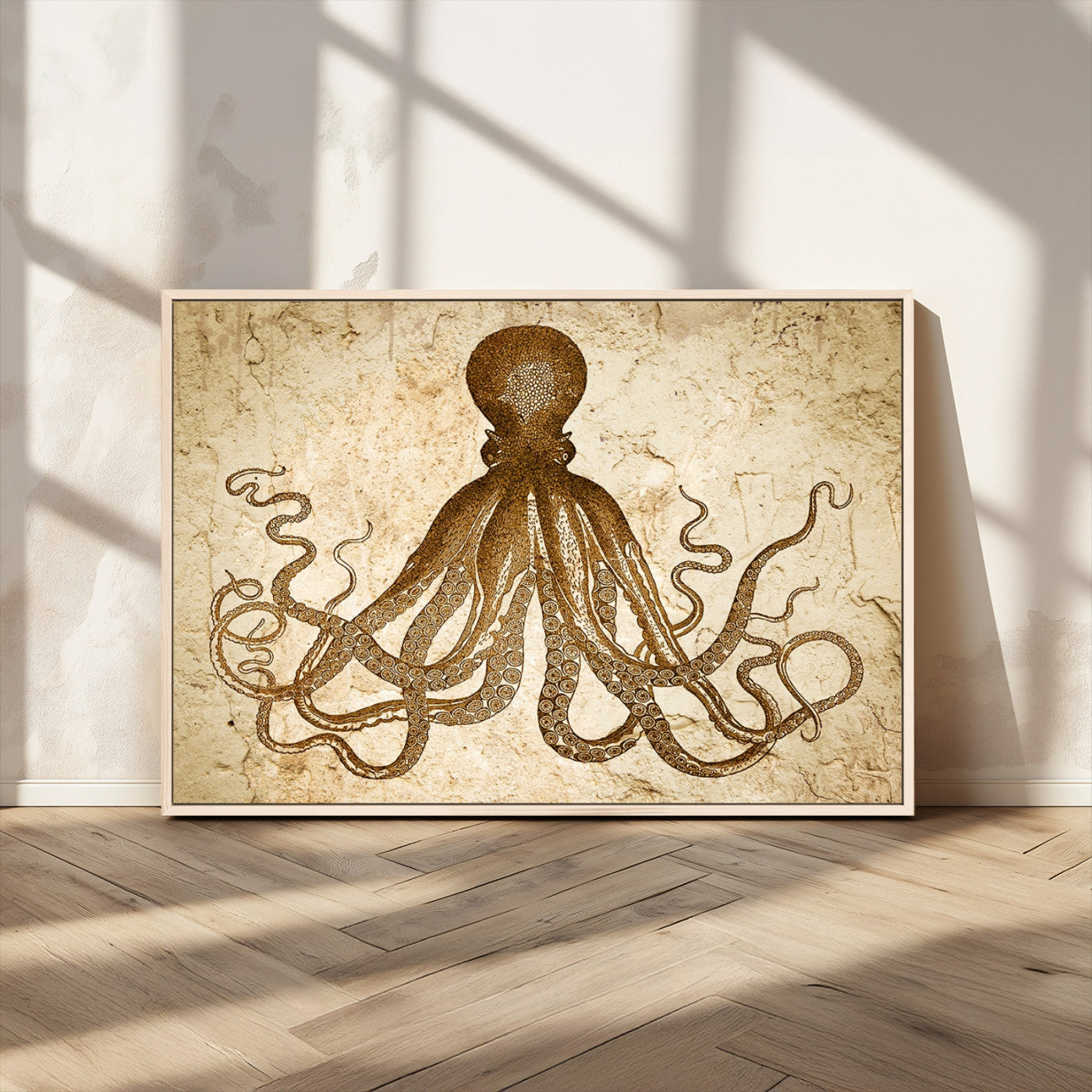 MGV-FC-36X24 - Sepia Octopus Wall Art Abstract Animal Canvas Print