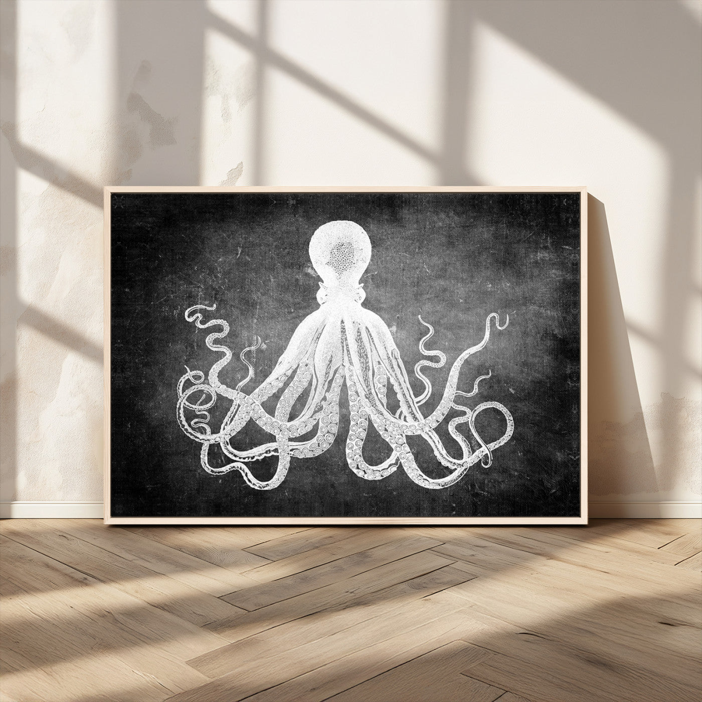MGV-FC-36X24 - Black White Octopus Wall Art Canvas Print
