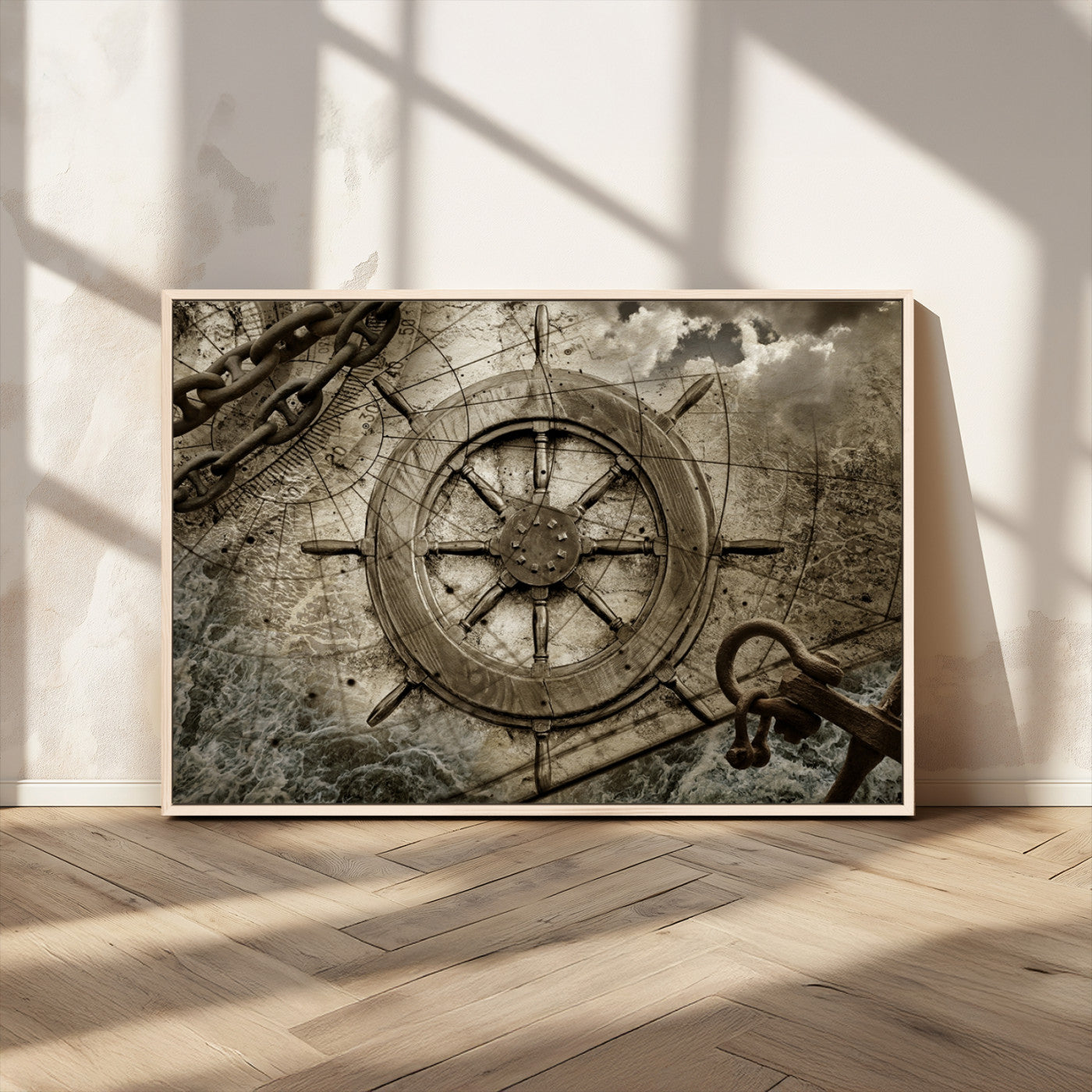 MGV-FC-36X24 - Wooden Ship Wheel Canvas Print, Multi Panel Canvas Wall Art Print