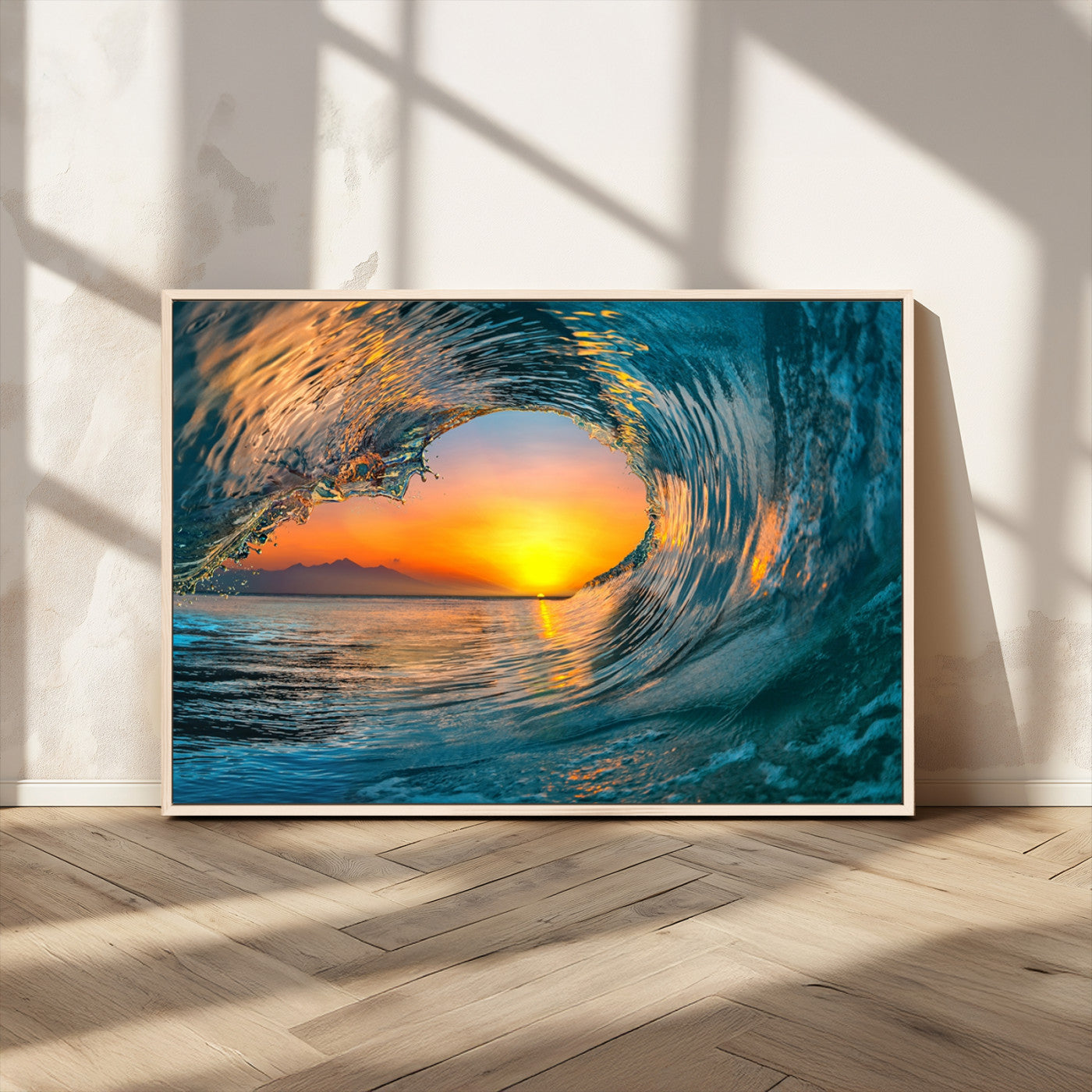 MGV-FC-36X24 - Ocean Wave Sunset Wall Art | Large Coastal Wave Canvas Print | 3-Panel Ocean Sunset Seascape for