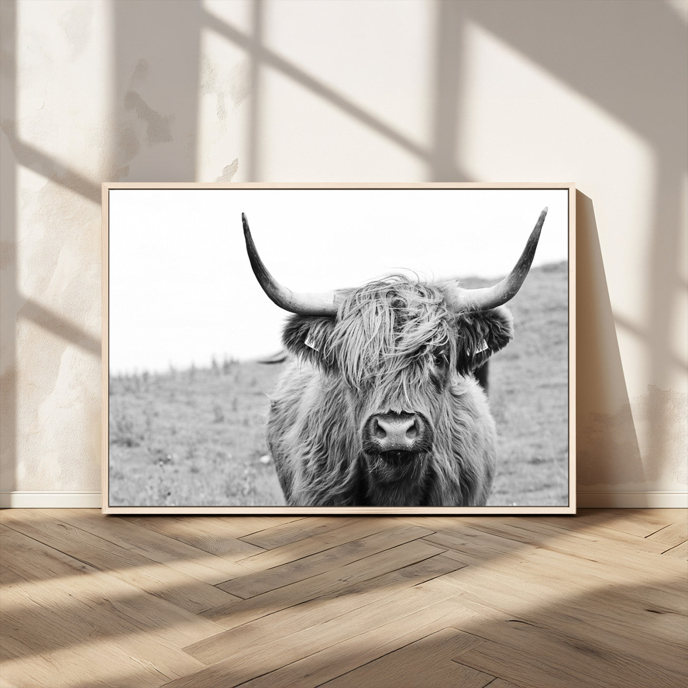 MGV-FC-36X24 - Newfoundland Cow Art Wall Art, Black White Cow Art Wall Art Canvas Print