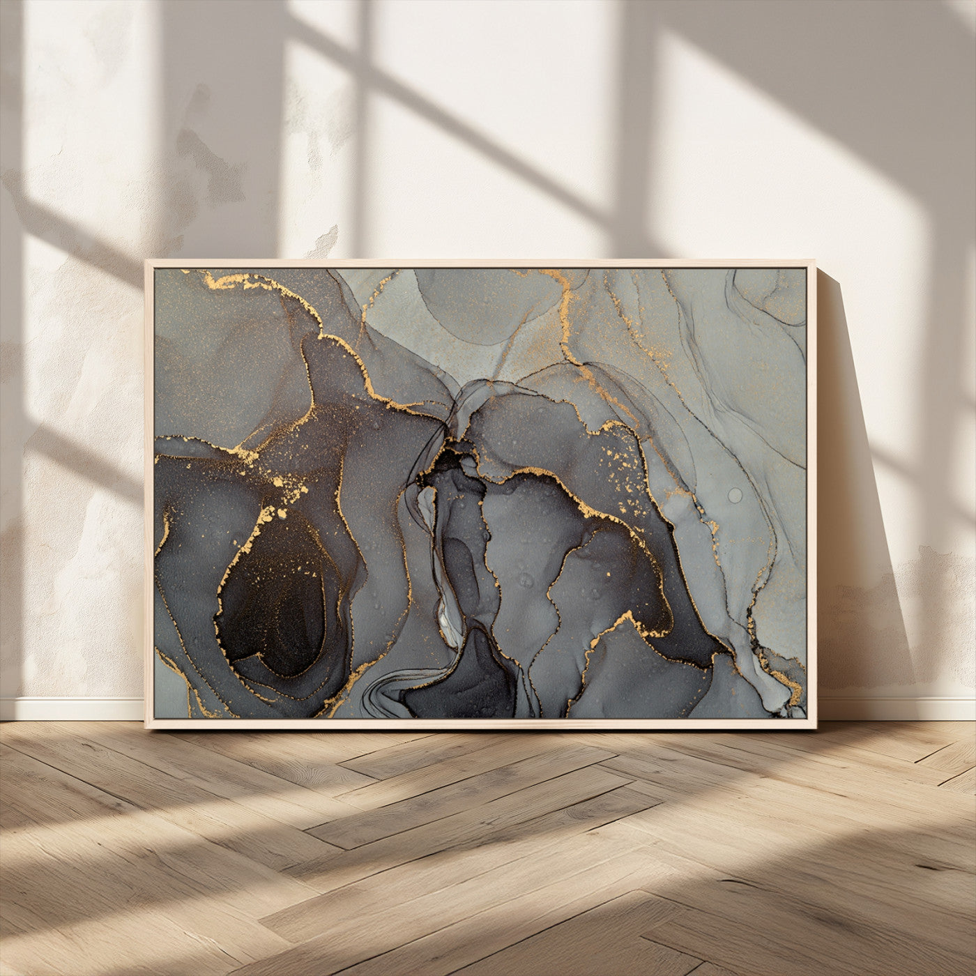 MGV-FC-36X24 - Gray Marble Fluid Effect Wall Art Abstract Canvas Wall Art Print