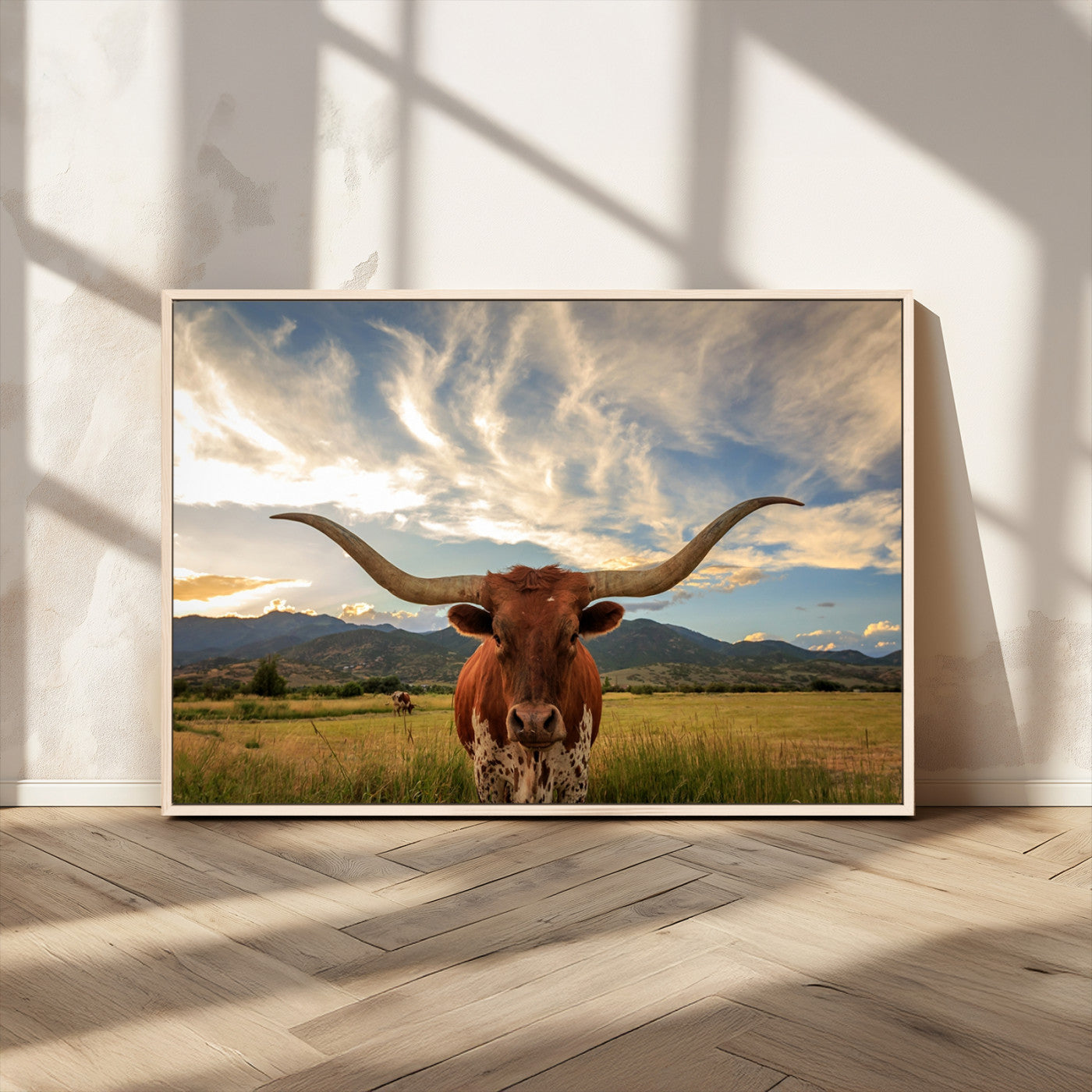 MGV-FC-36X24 - Texas Longhorn Canvas Wall Art – Majestic Triptych Animal Print – Rustic Western Decor for Living
