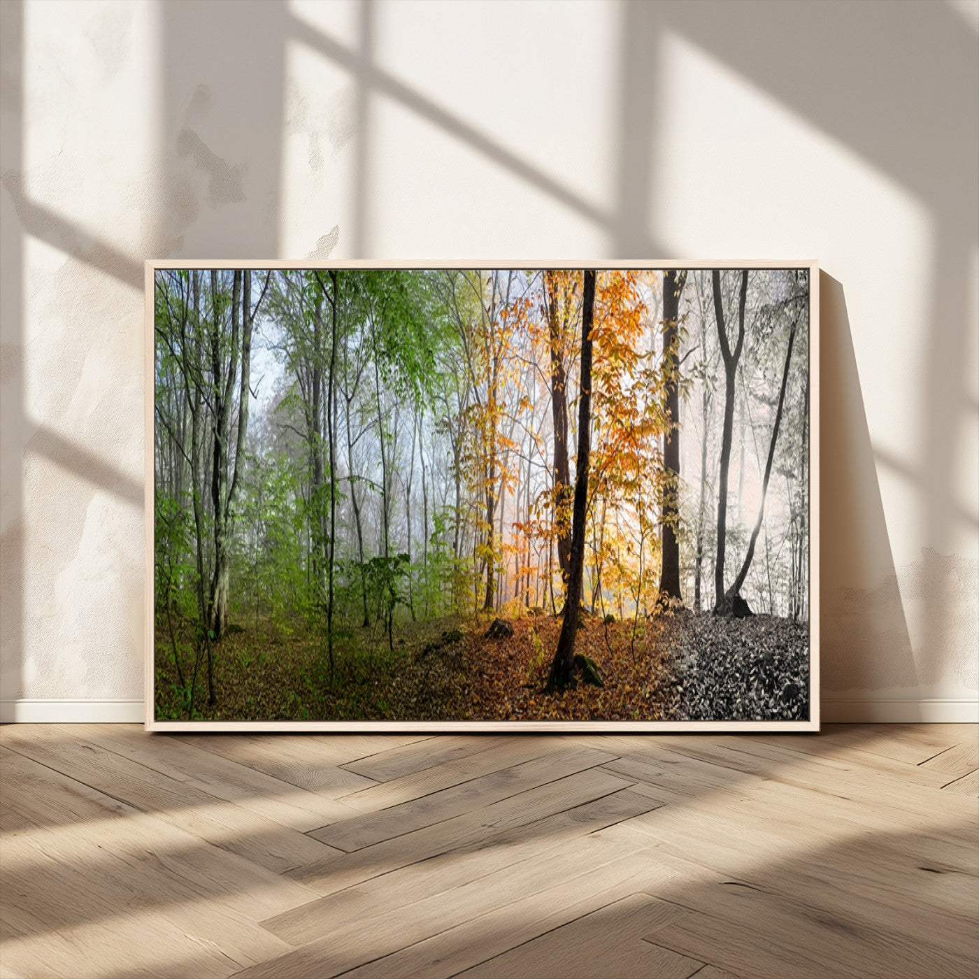 MGV-FC-36X24 - Four Seasons Wall Art Forest Canvas Print – Triptych Seasonal Nature Print – Landscape Decor for