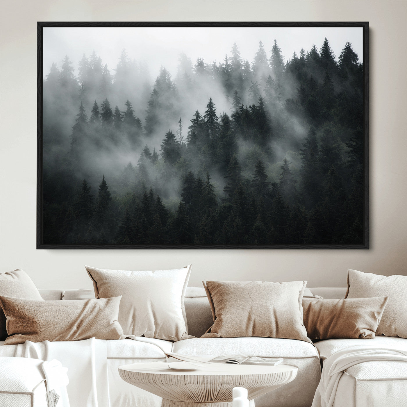 52359-MGV-CV-36X24-Foggy Forest Wall Art Canvas Print | 3 Panel Large Misty Landscape for Dining Room, Office, or Living Room | Ready to Hang Nature Deco