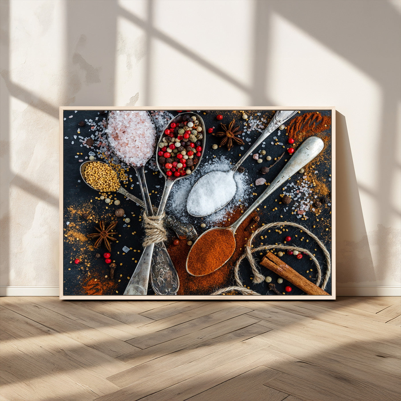 MGV-FC-36X24 - Spices and Seasonings Canvas Wall Art – Colorful Triptych Kitchen Decor – Culinary Art for Dining