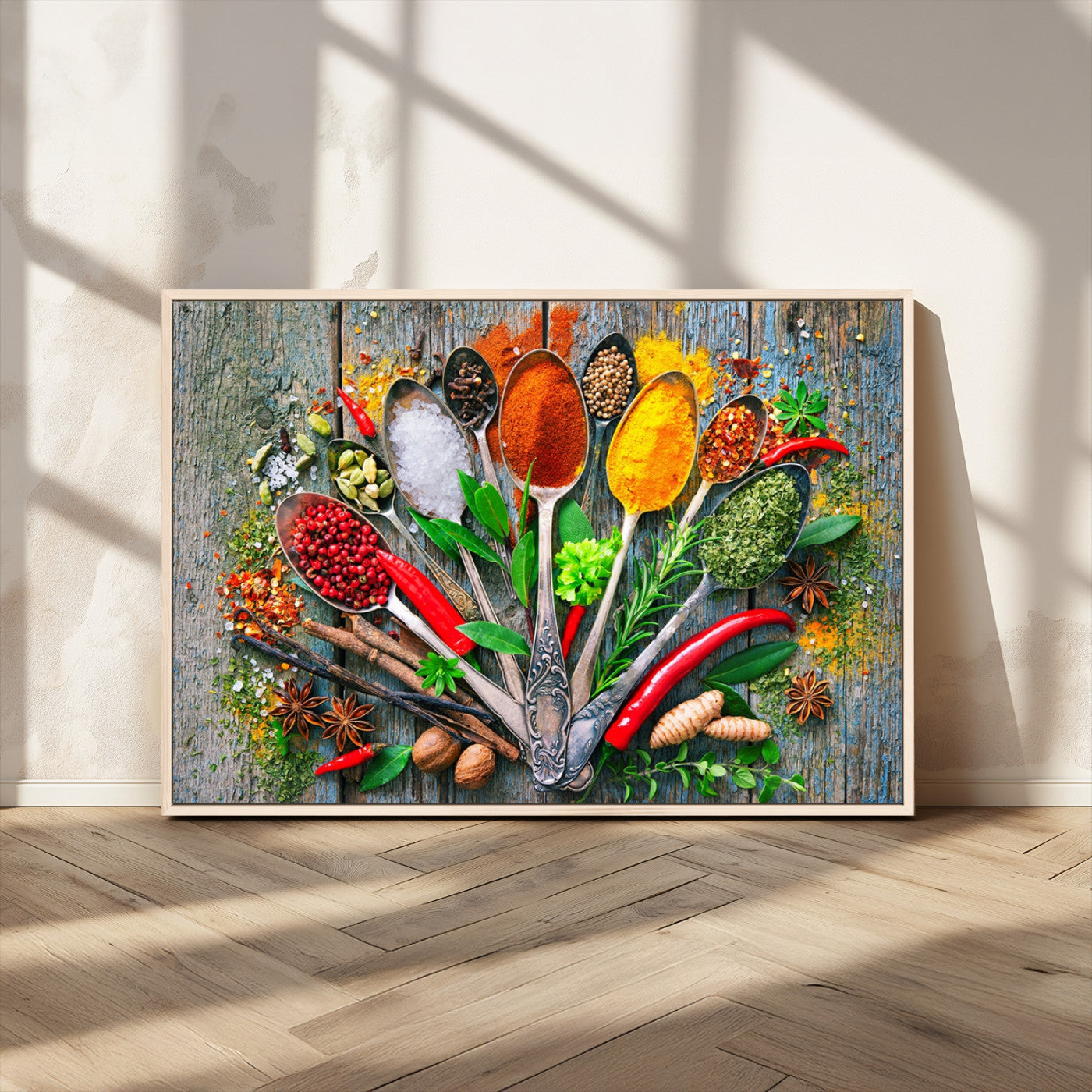 MGV-FC-36X24 - Kitchen Wall Art Print - Spoonful of Spices Cooking Wall Art Canvas Print - Vibrant Kitchen Decor