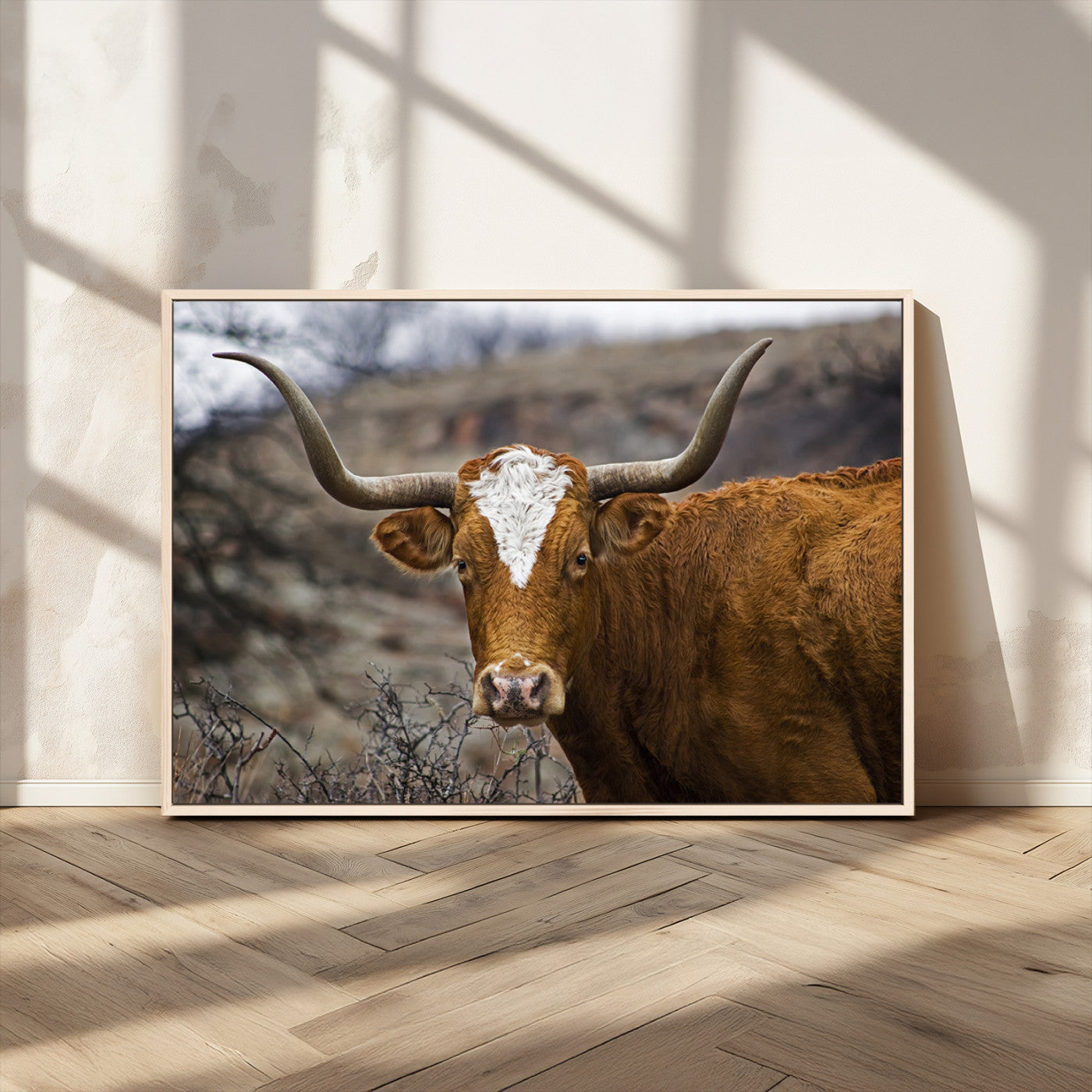 MGV-FC-36X24 - Framed Big Cow Animal Wall Art Canvas Print