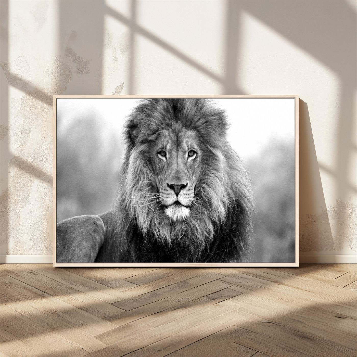 MGV-FC-36X24 - Black and White Lion Canvas Wall Art Animal Print
