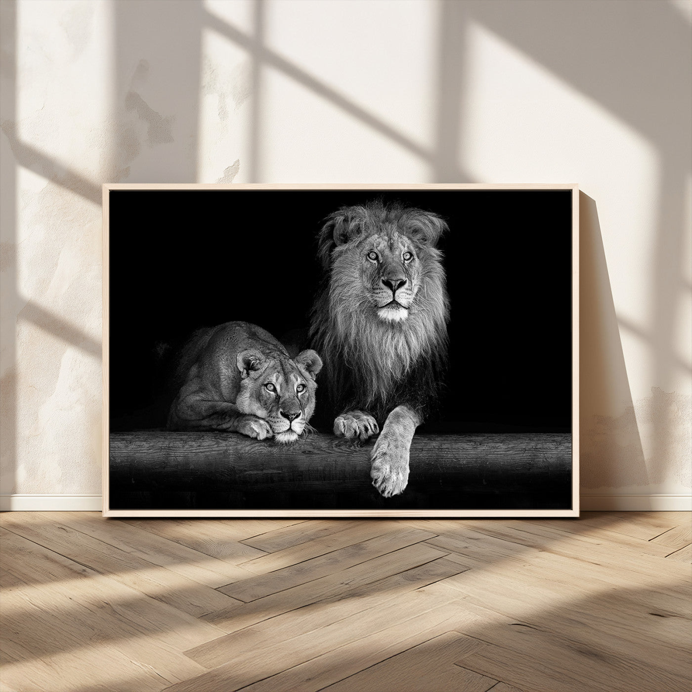 MGV-FC-36X24 - Large Black and White Lion Couple Wall Art Canvas Print
