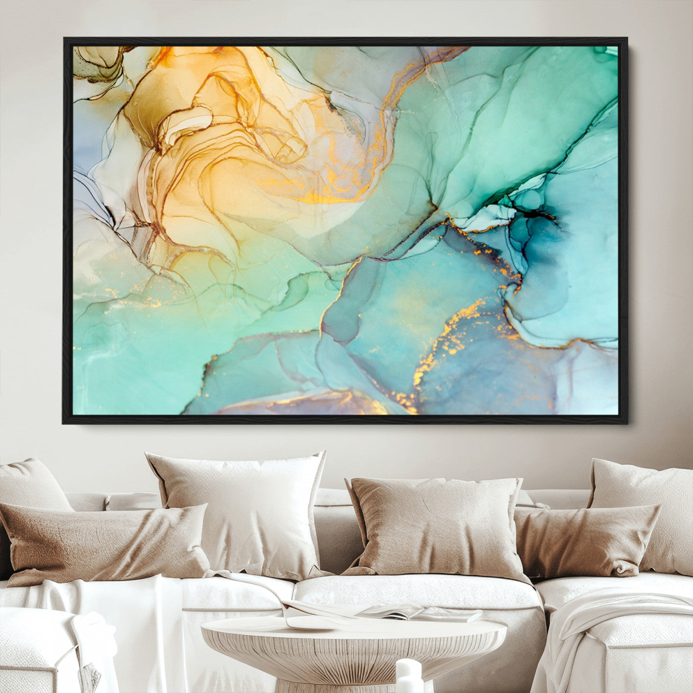 47242-MGV-CV-36X24-Green Marble Fluid Effect Wall Art Abstract Canvas Wall Art Print