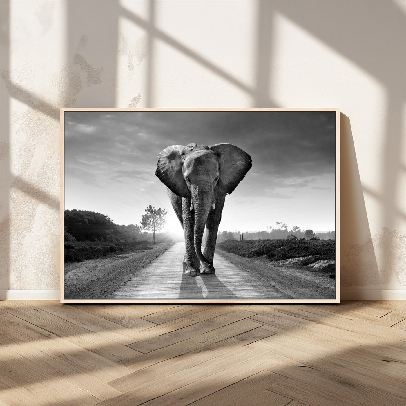 MGV-FC-36X24 - Black and White Elephant Wall Art Canvas Print