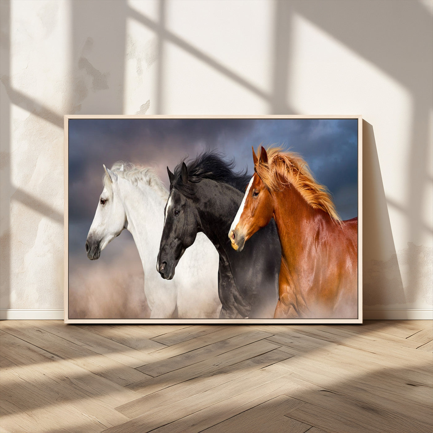 MGV-FC-36X24 - Animal Wall Art Three Horses Farmhouse Art Canvas, Framed Three Horses Canvas Print