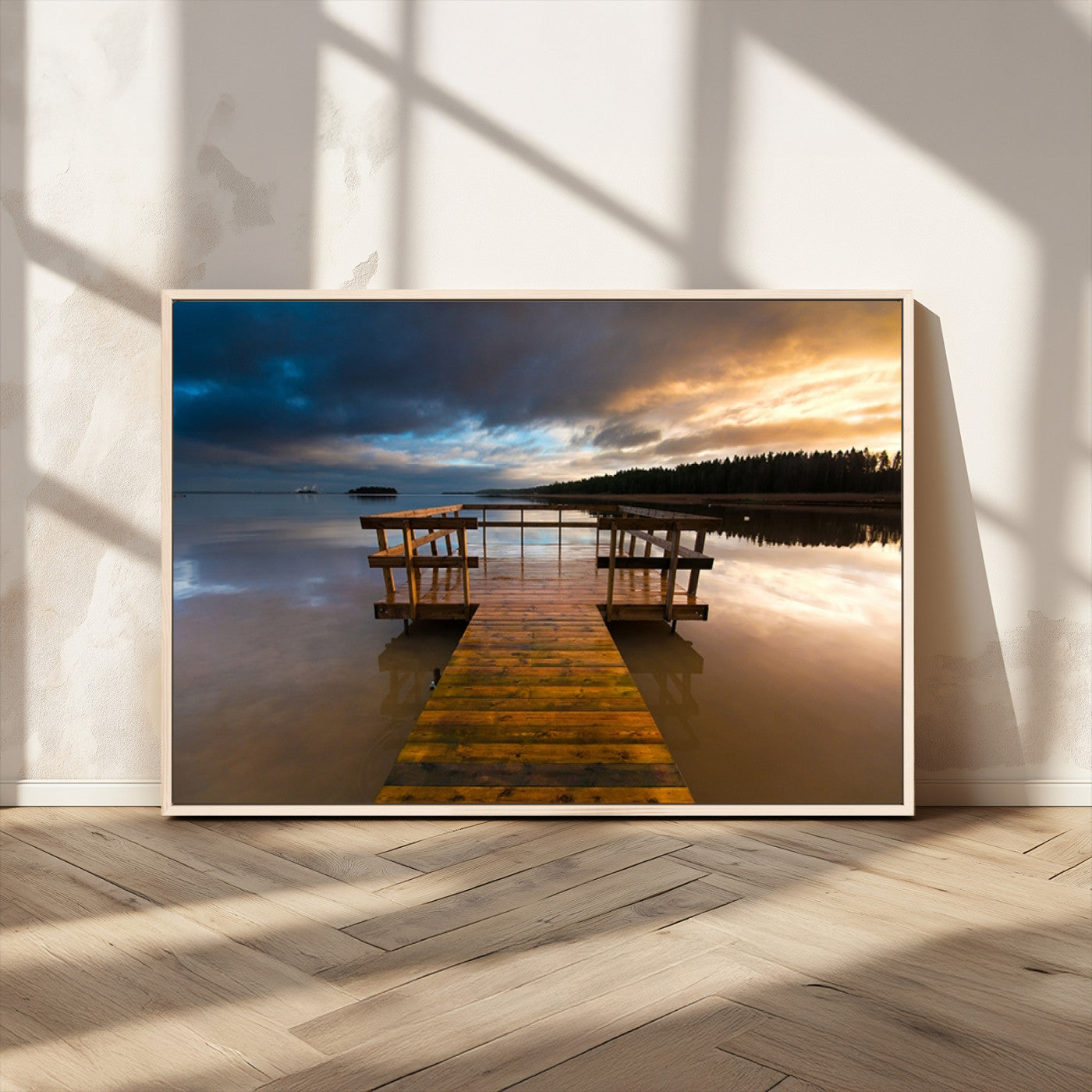 MGV-FC-36X24 - Serene Lake Pier at Sunset Canvas Print | Landscape Canvas Print | Ready to Hang and Framed Wall Art