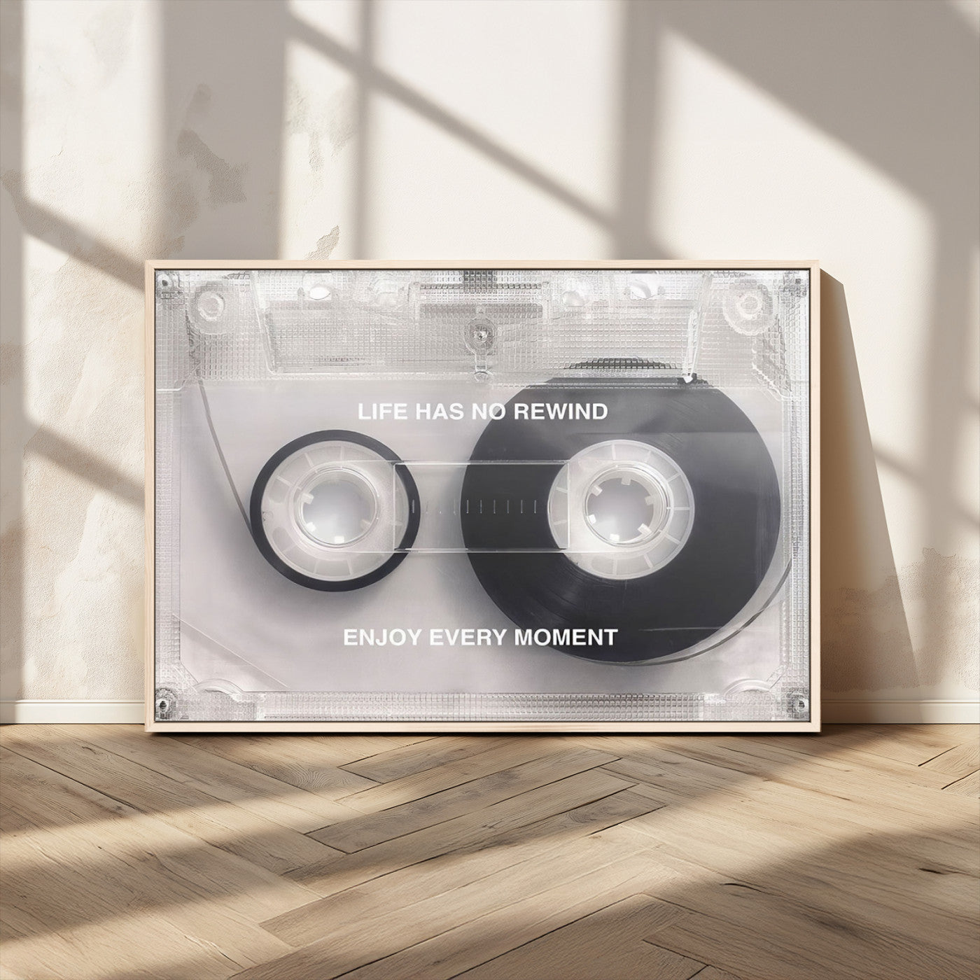 MGV-FC-36X24 - Vintage Cassette Tape Canvas Wall Art - Inspirational 'Life Has No Rewind' Quote, Retro Music Decor