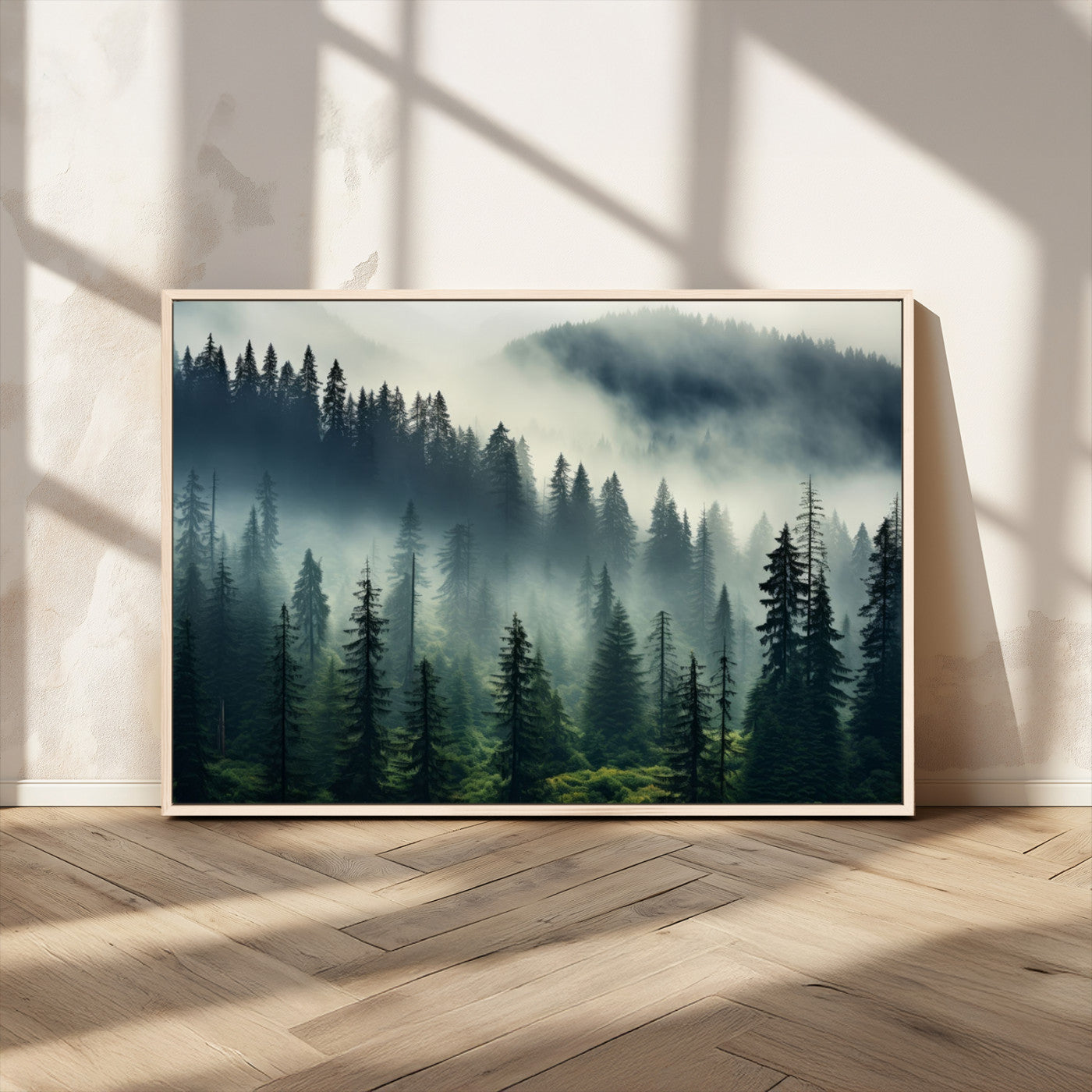 MGV-FC-36X24 - Captivating Misty Forest Wall Art Premium Canvas Print a Foggy and Serene Atmosphere