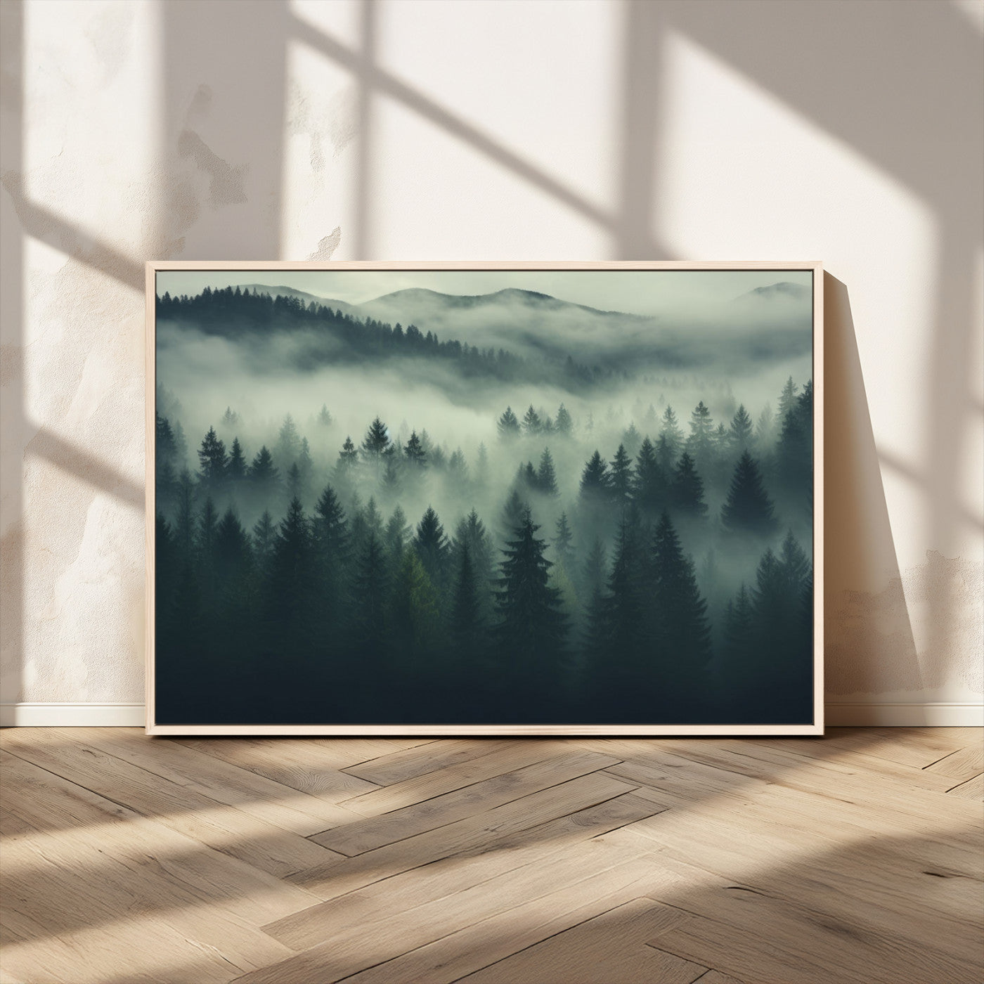 MGV-FC-36X24 - Misty Forest Wall Art Premium Canvas Print a Foggy and Serene Atmosphere