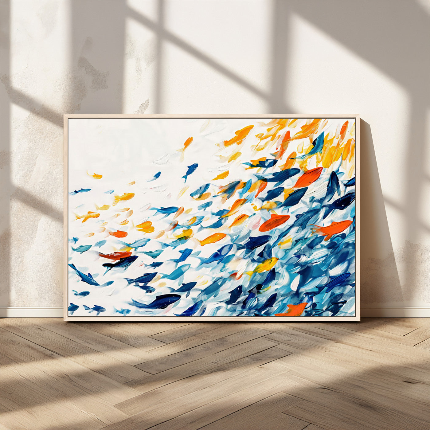 MGV-FC-36X24 - Abstract Fish Shoal Wall Art Canvas Print, Colorful Fish Herd Painting on Canvas Print, Ocean Animal