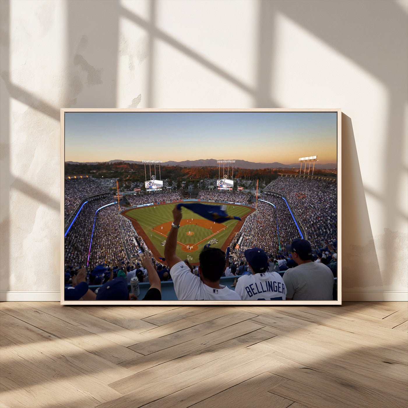 MGV-FC-36X24 - Dodger Stadium Sunset Game Triple Canvas Wall Art - Los Angeles Dodgers MLB Match