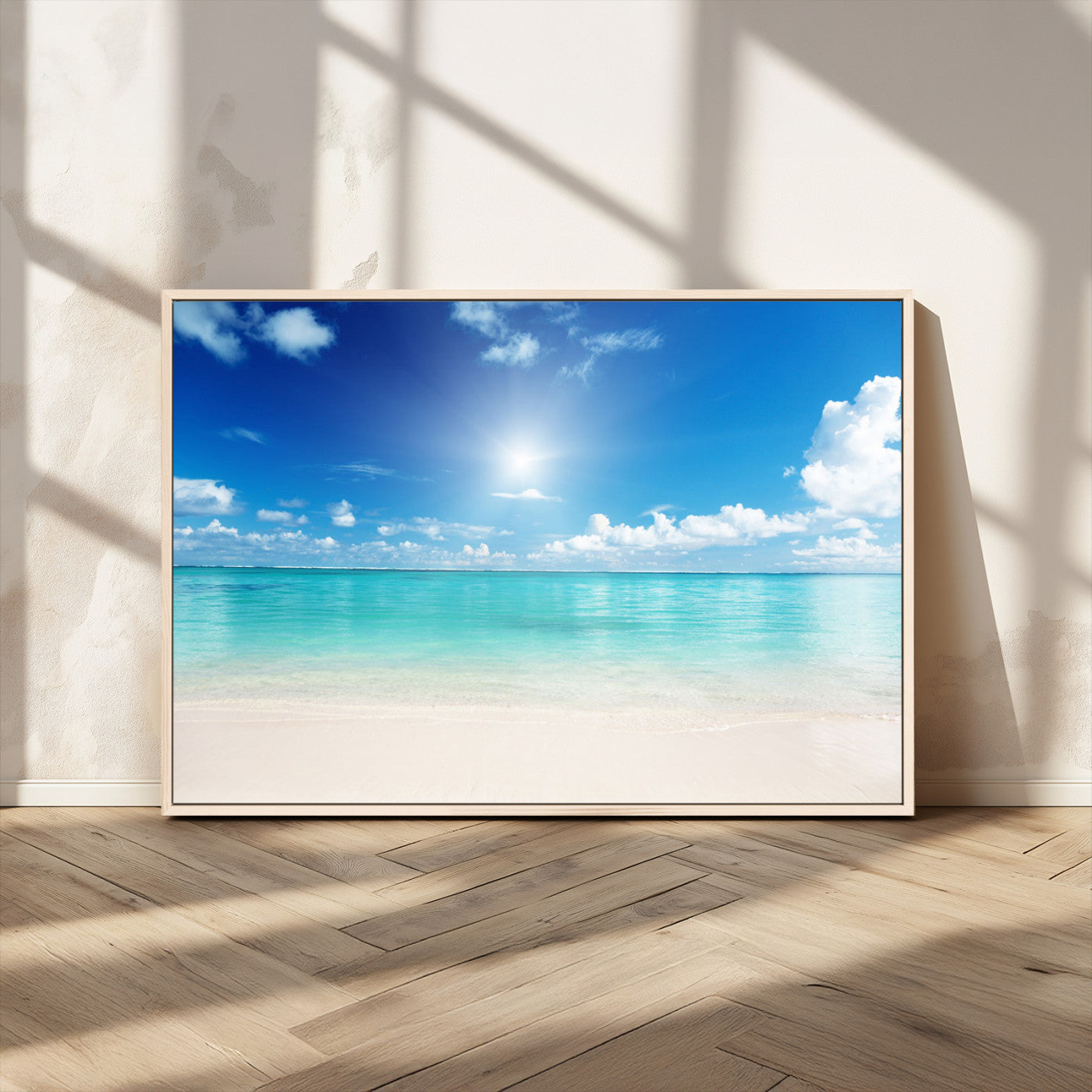 MGV-FC-36X24 - Blue Ocean Wall Art Canvas Print - Tranquil Ocean Paradise Triptych Wall Art - Ready to Hang Beach