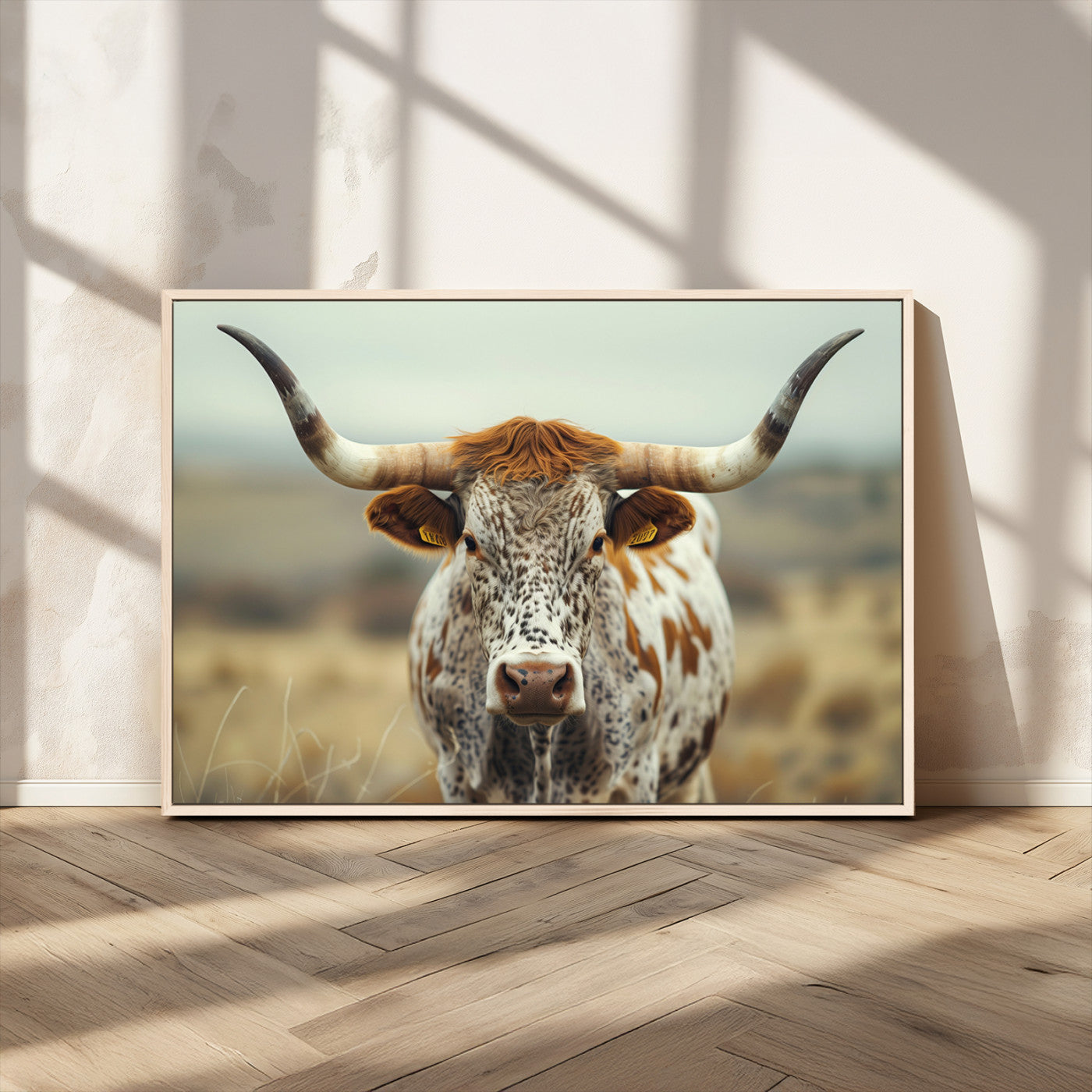 MGV-FC-36X24 - Texas Cow Longhorn Wall Art Canvas Print for Farm House Wall Decor, Farmhouse Wall Art Print