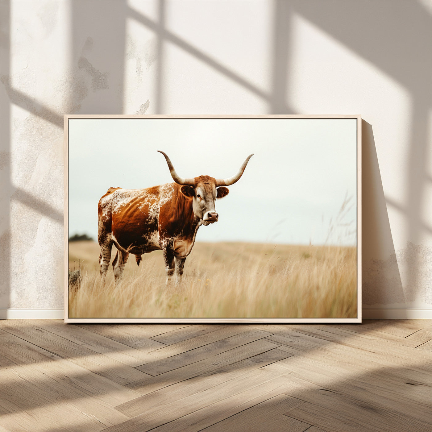 MGV-FC-36X24 - Texas Longhorn Canvas Wall Art Print – Majestic Western Cattle in Rustic Farmhouse Decor – Cow Wall