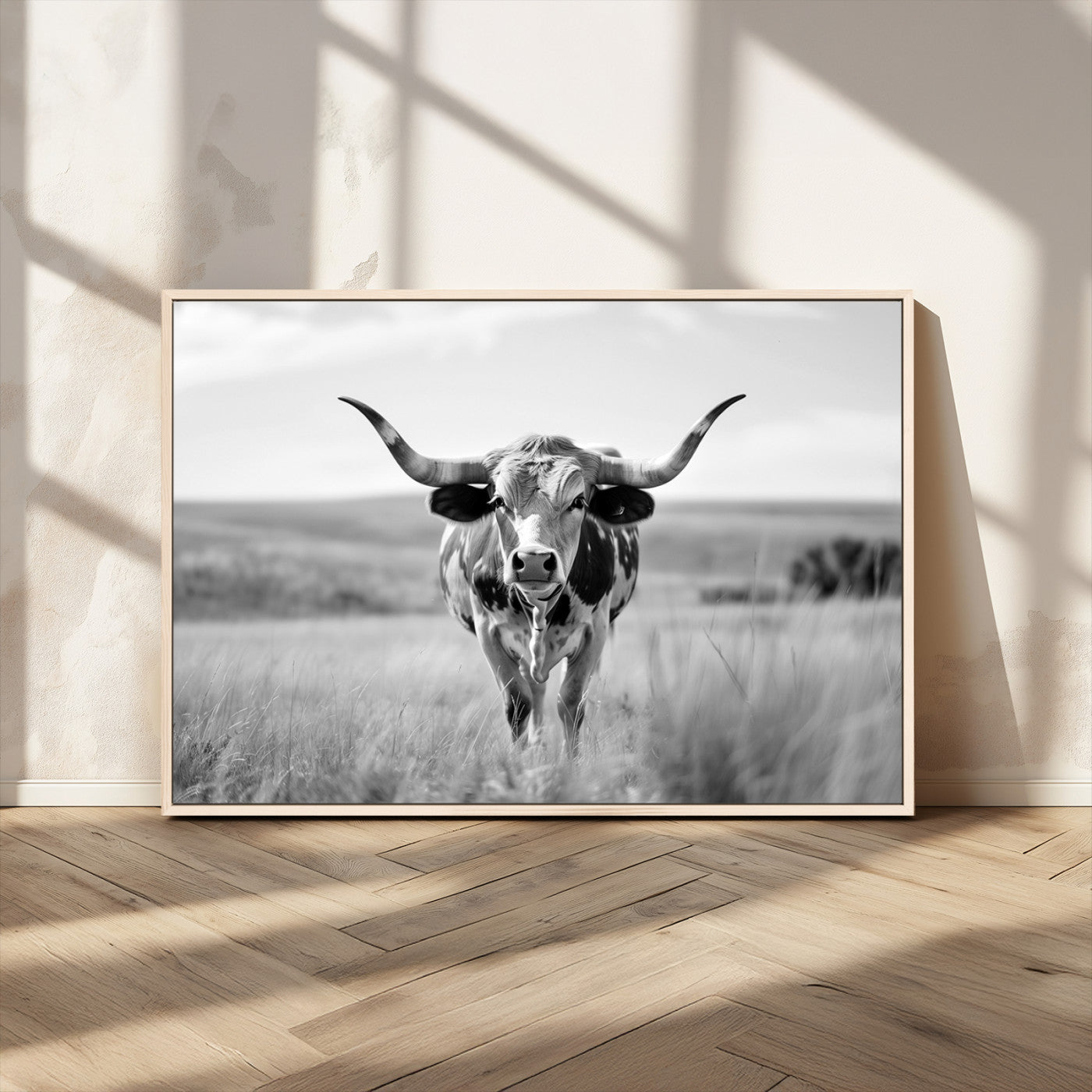 MGV-FC-36X24 - Texas Cow Longhorn Wall Art Canvas Print for Farm House Wall Decor, Farmhouse Wall Art Print