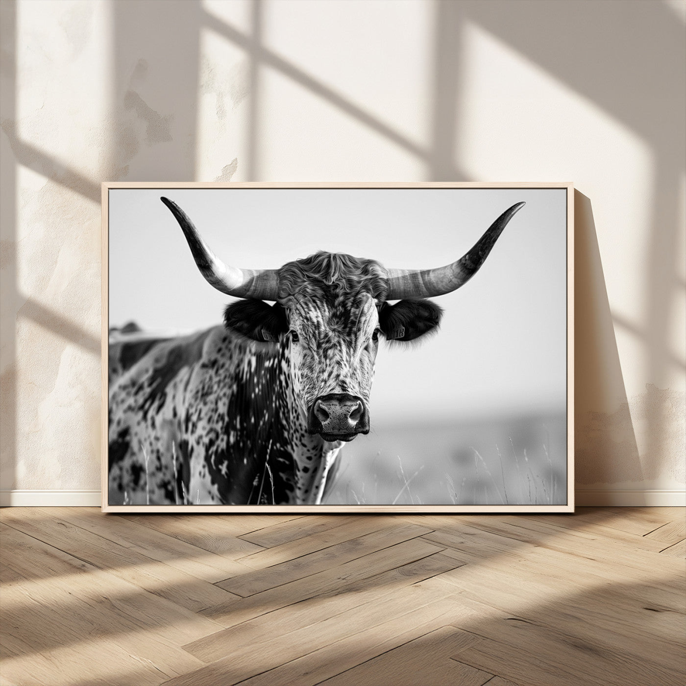 MGV-FC-36X24 - Texas Highland Cow Longhorn Canvas Print - Rustic Farmhouse Wall Art - Large Texas Longhorn