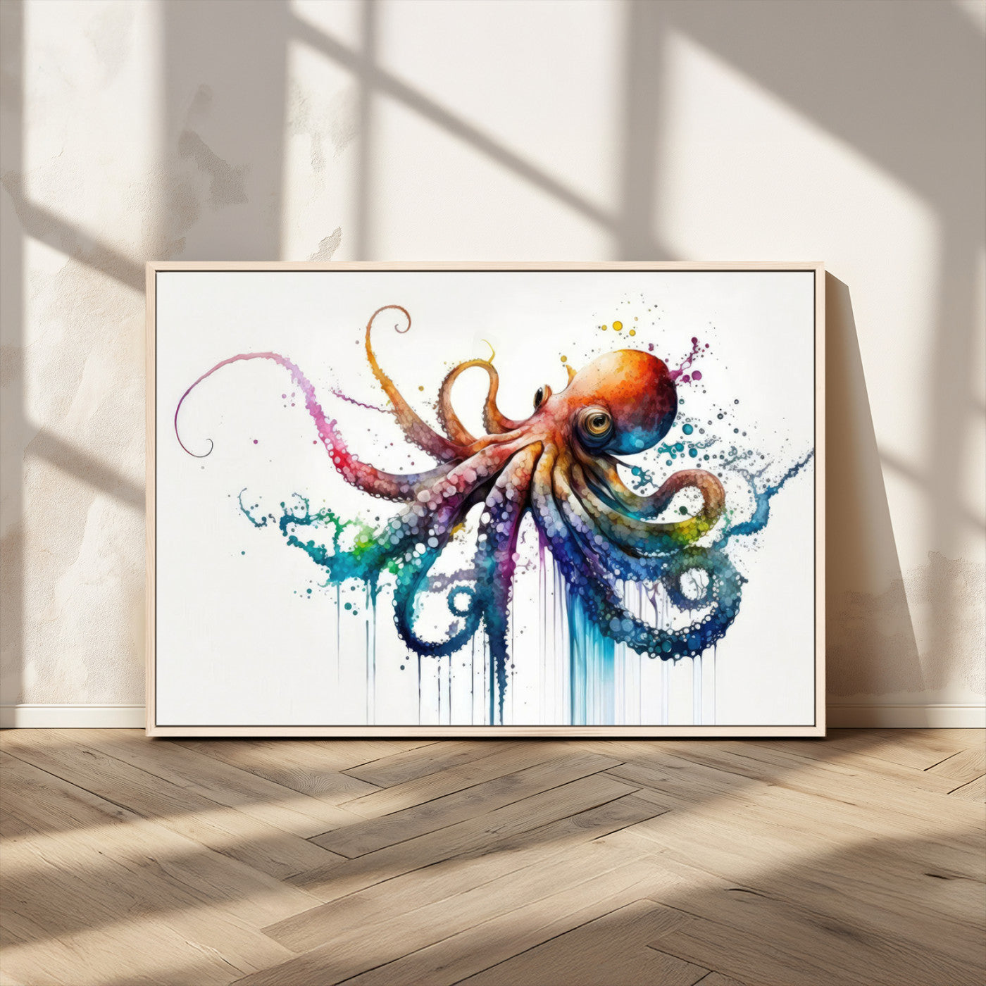 MGV-FC-36X24 - Watercolor Vibrant Octopus Wall Art Canvas Print | Abstract Sea Life Art | Colorful Marine Creature