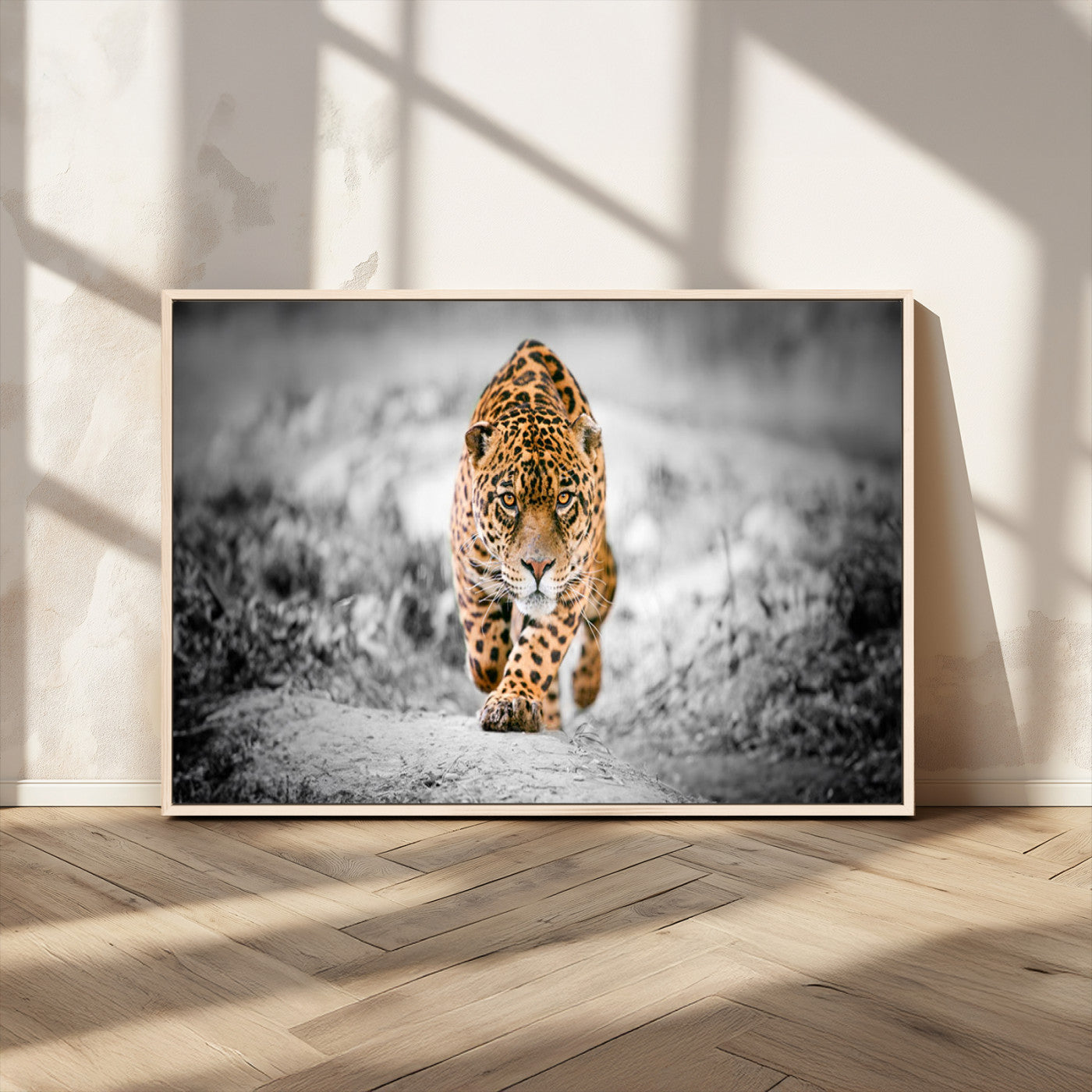 MGV-FC-36X24 - Jaguar Wall Art Canvas Print - Majestic Big Cat in Focused Pursuit - Ready to Hang