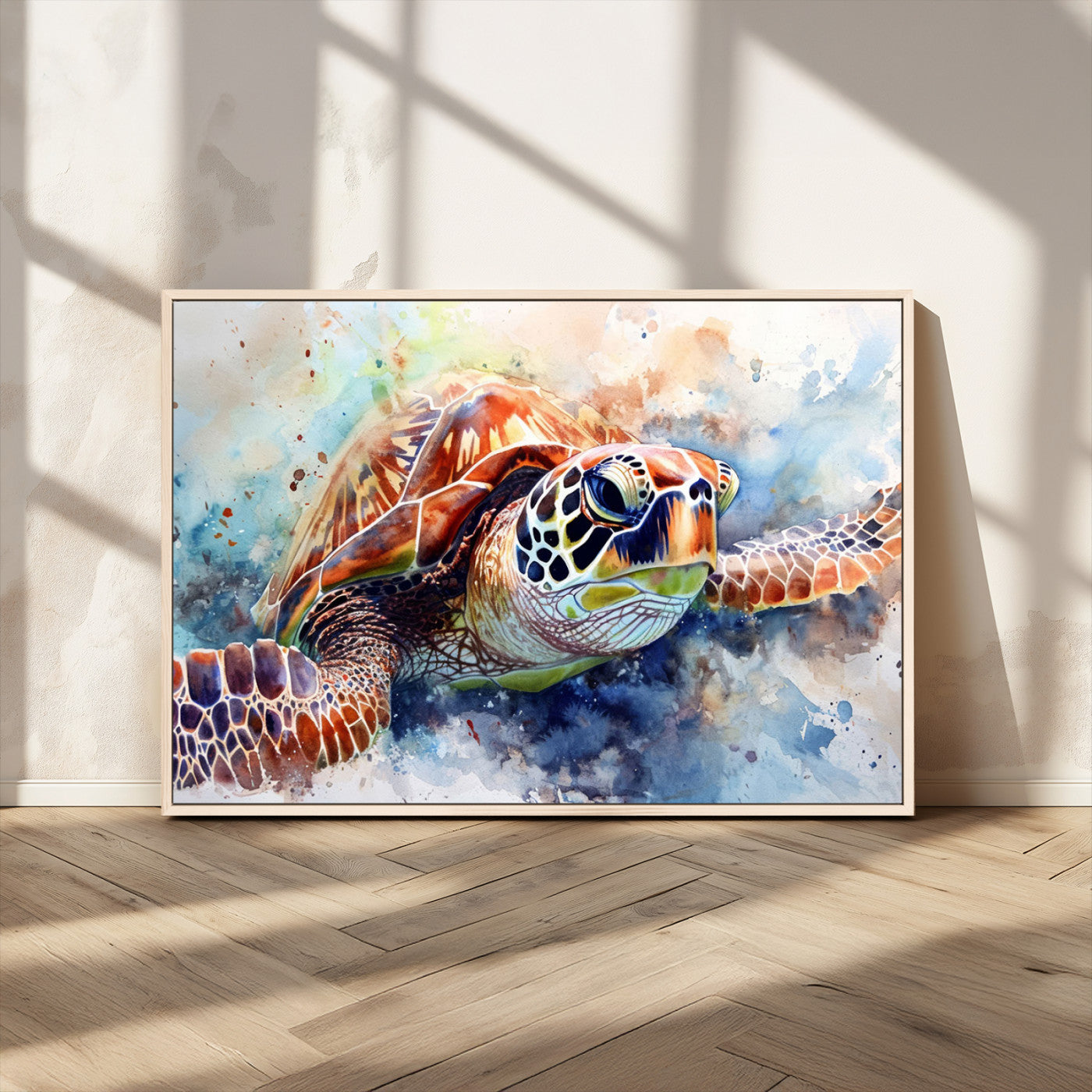 MGV-FC-36X24 - Watercolor Sea Turtle Wall Art Canvas Print - Vibrant Ocean Colors in Watercolor Style - Ready to