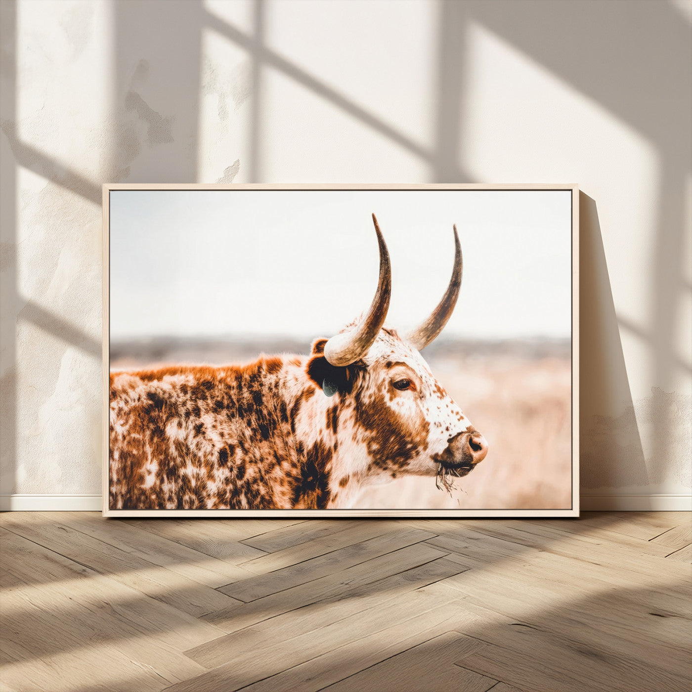 -Speckled Bull Wall Art Canvas Print – Rustic Cow Longhorn Farmhouse Animal Decor – Western Longhorn