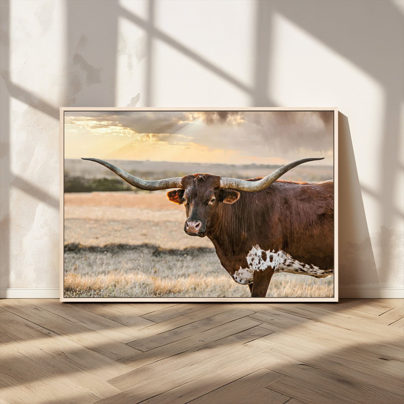 MGV-FC-36X24 - Texas Longhorn Wall Art Canvas Print, Rustic Ranch Decor, Majestic Western Longhorn Cattle