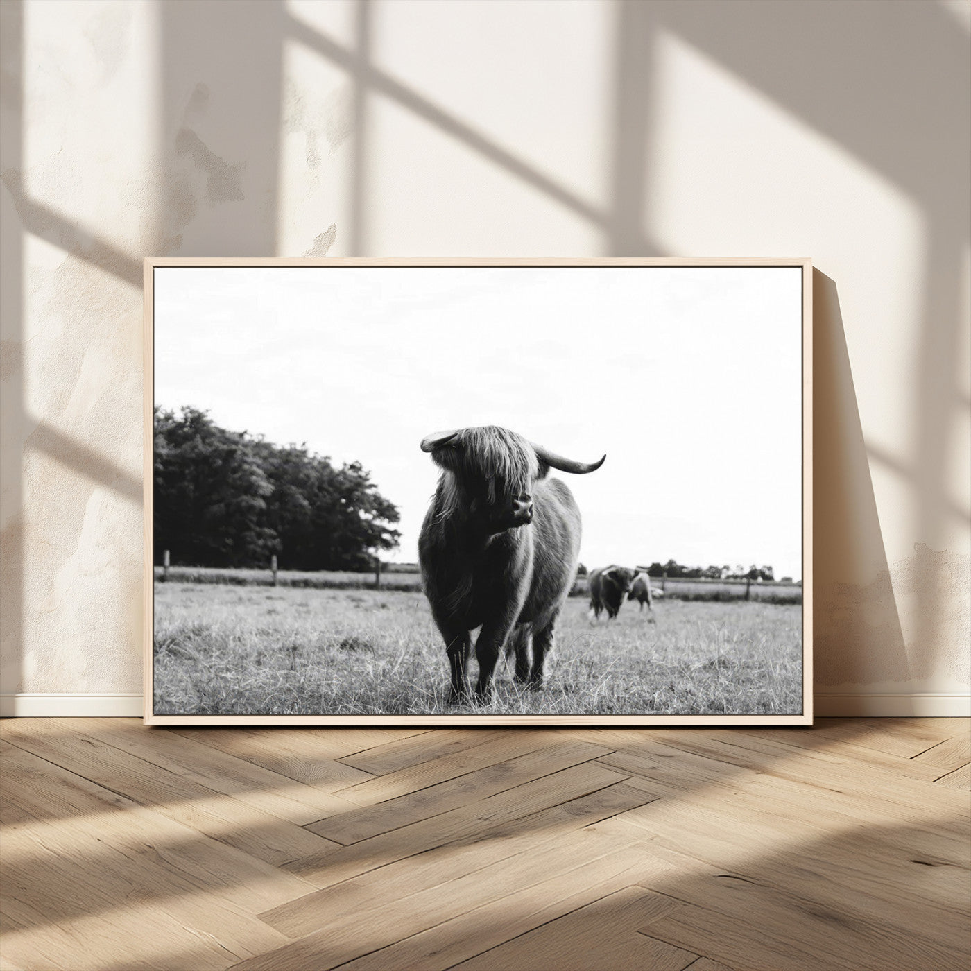 MGV-FC-36X24 - Black and White Highland Cow Wall Art Canvas Print | Rustic Western Decor for Living Room or Office,