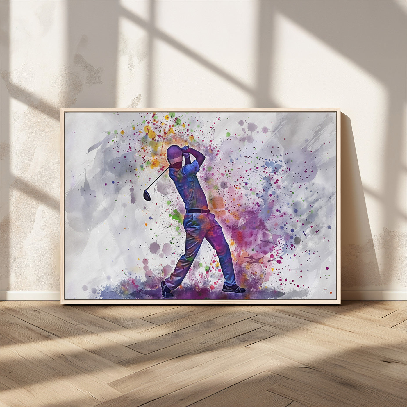 MGV-FC-36X24 - Watercolor Golf Swing Wall Art Canvas Print | Vibrant Abstract Golf Player Silhouette |