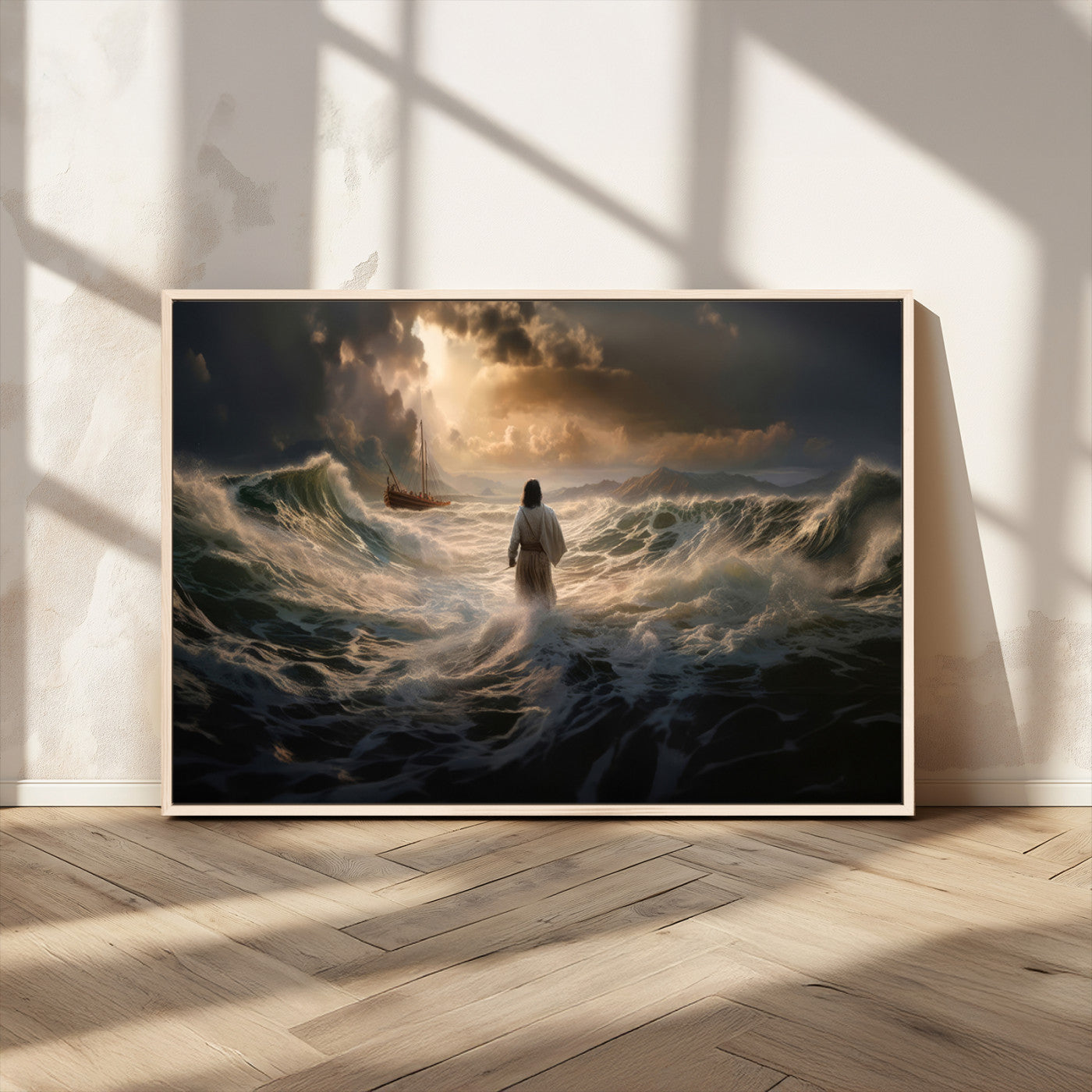 MGV-FC-36X24 - Jesus Walking on Water Wall Art Canvas Print - Religious Spiritual Decor - Jesus Wall Art Canvas