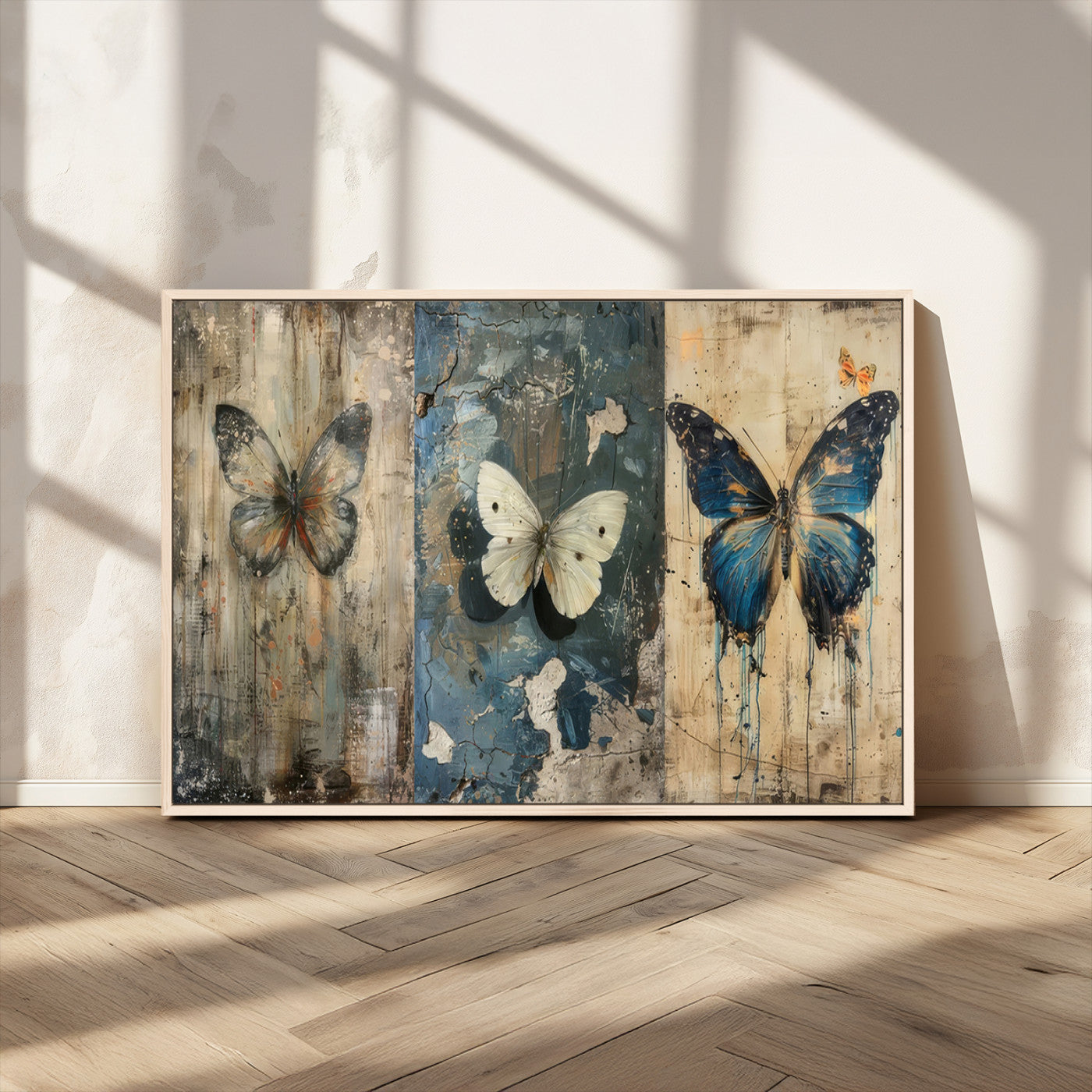 MGV-FC-36X24 - Butterfly Wall Art Trio | Vintage Butterfly Canvas Print | Ready to Hang Framed Artwork for