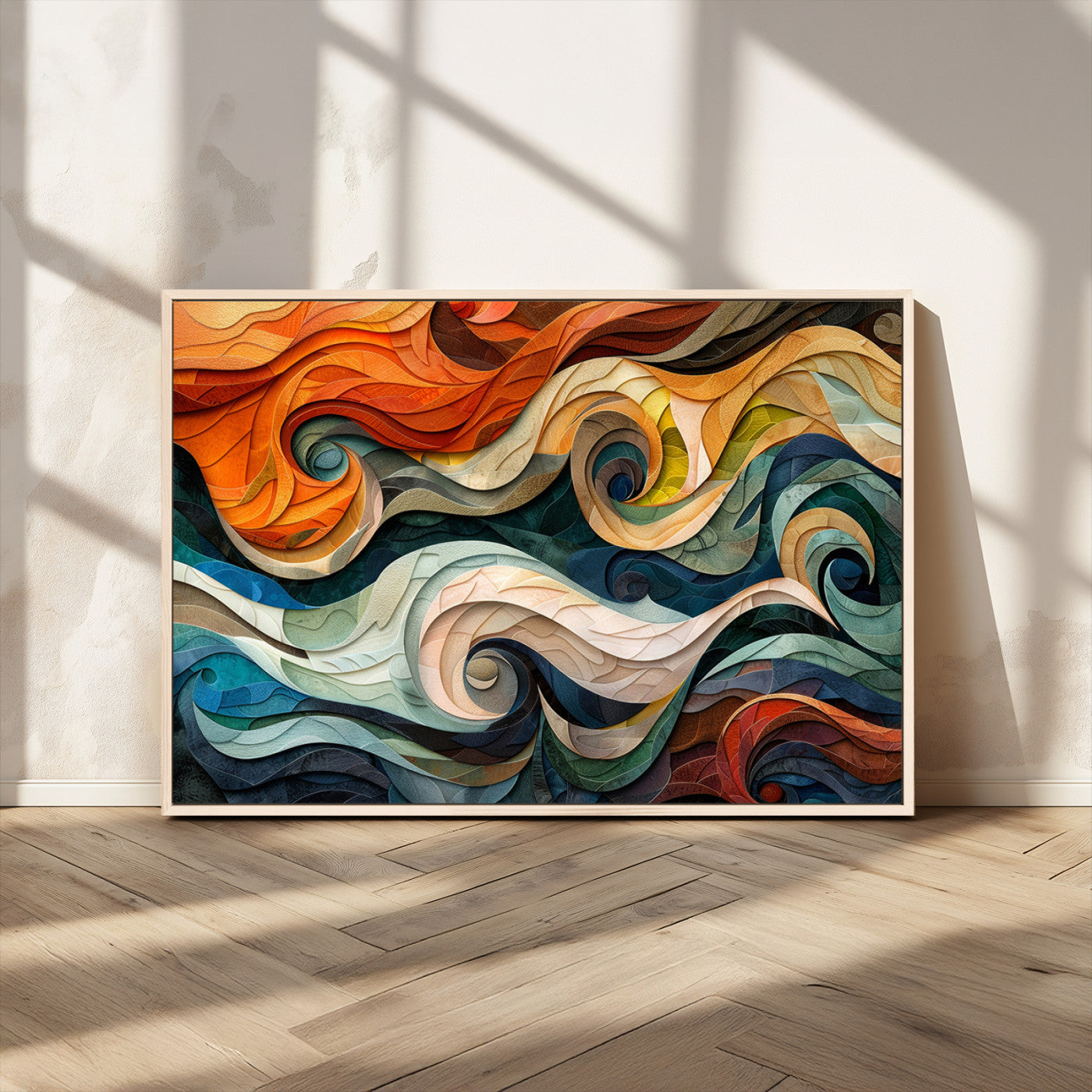 MGV-FC-36X24 - Abstract Wave Wall Art | Ready to Hang Framed Canvas Print | Vibrant Home Decor for Modern Spaces