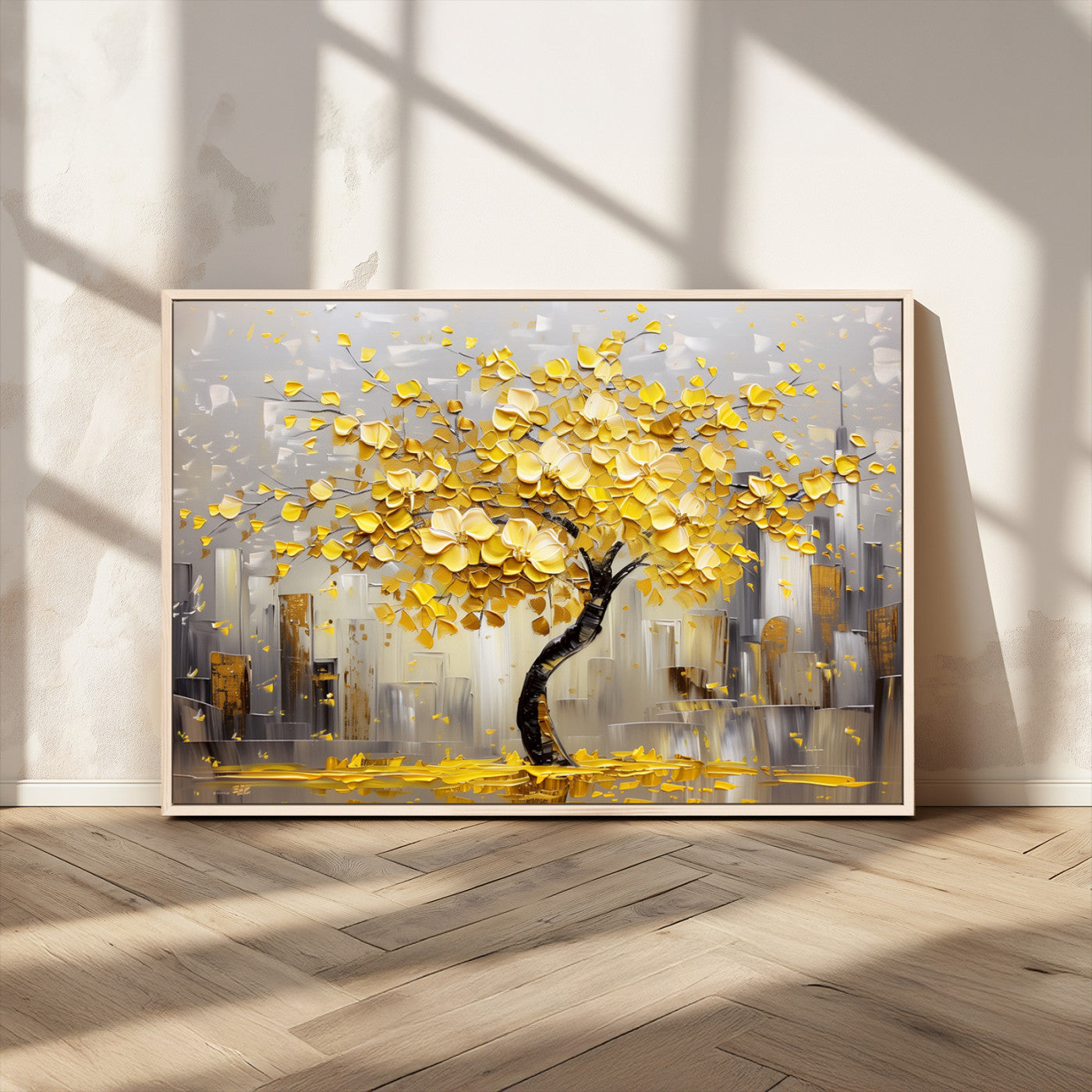 -Golden Tree Canvas Print | Abstract Wall Art for Modern Homes | Ready to Hang Framed Artwork