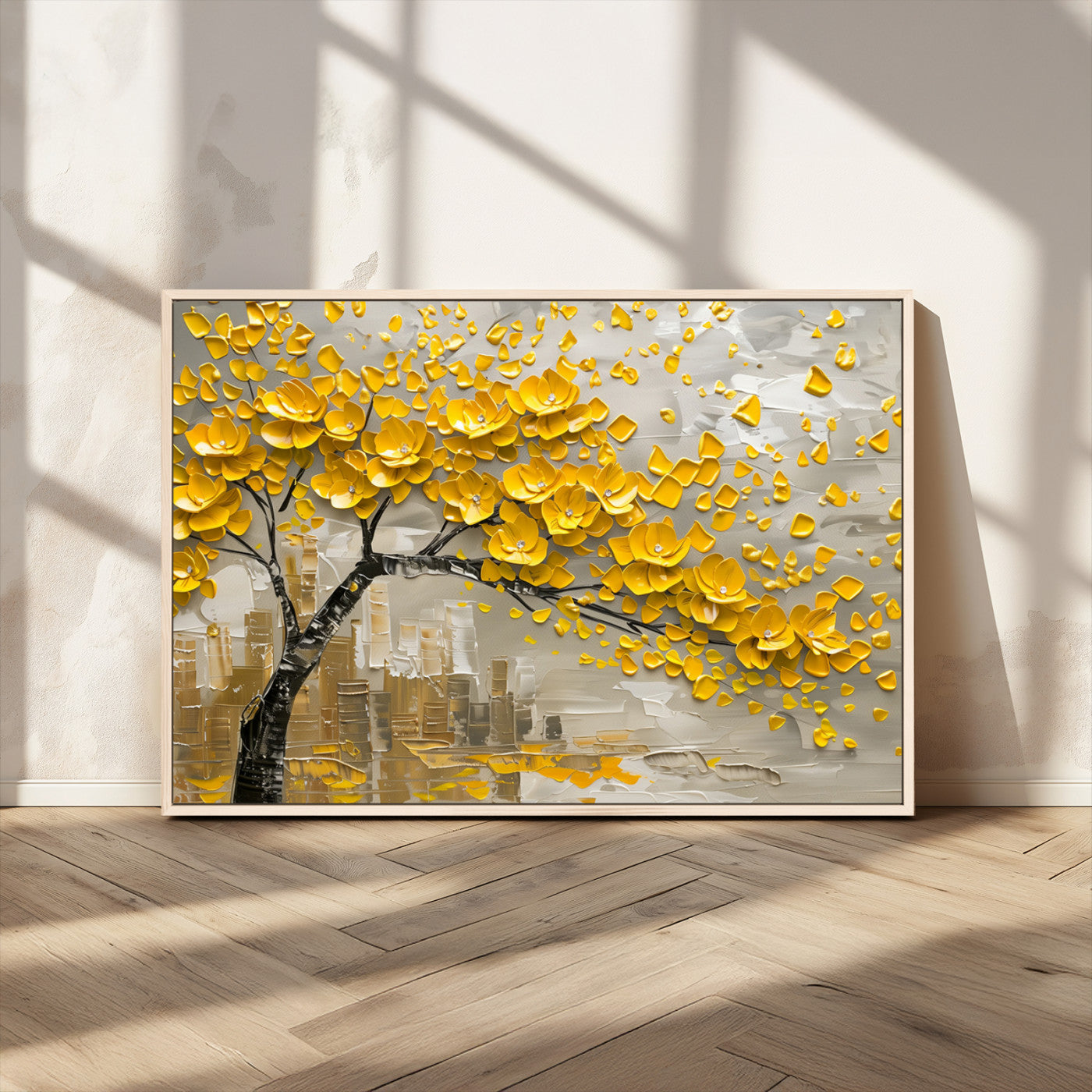 MGV-FC-36X24 - Yellow Blossom Tree Canvas Wall Art - Floral Abstract Modern Contemporary Artwork for Living Room or