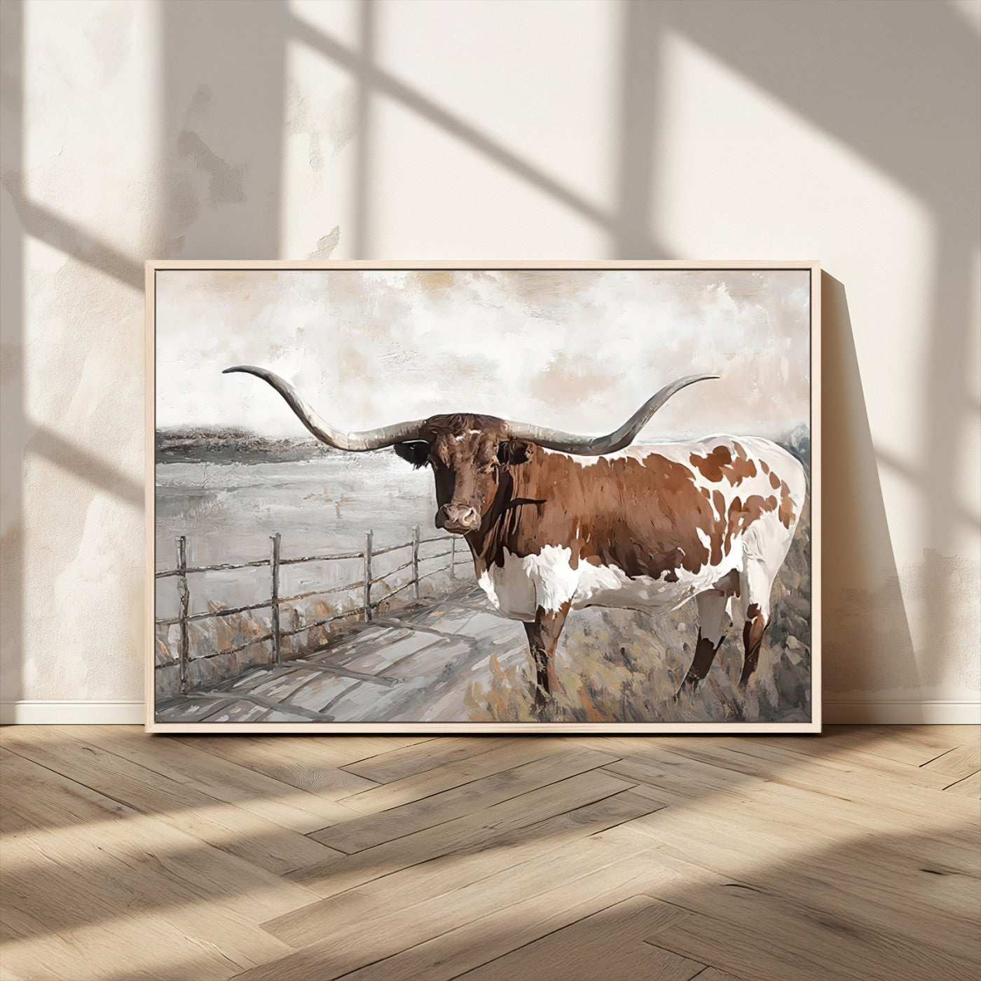 57340-MGV-CV-36X24-Vintage Texas Cow Wall Art Canvas Print, Rustic Longhorn Wall Art | Canvas Print for Farmhouse Decor